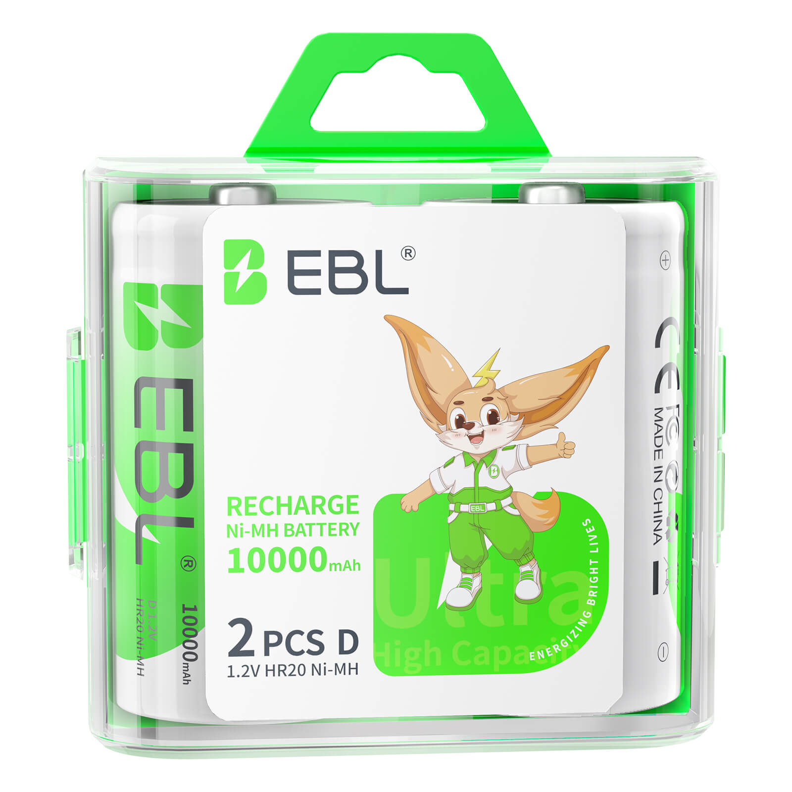 EBL D Size Rechargeable Batteries 10000mAh