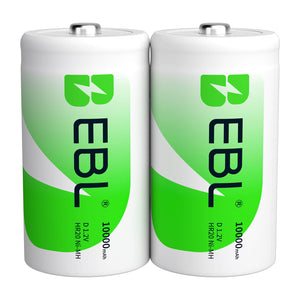 EBL D Cell 10,000mAh Ultra Pro Ni-MH Rechargeable Batteries High-Capacity D Size Battery