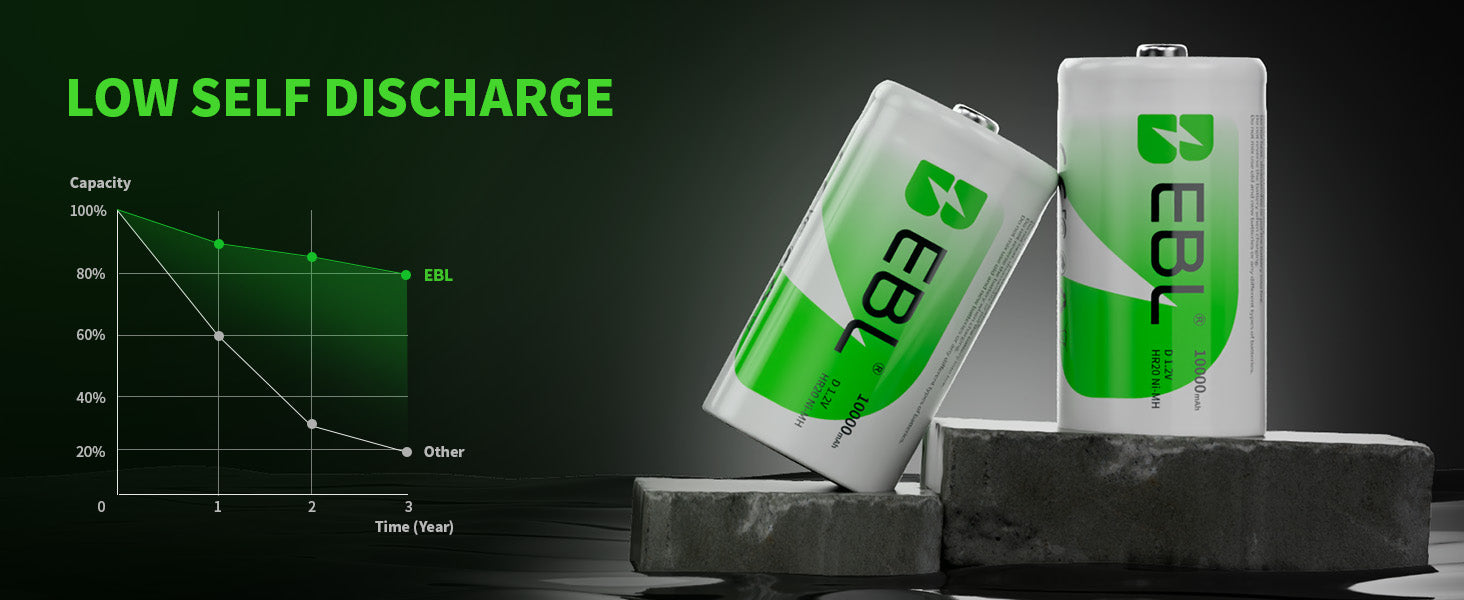 EBL Long-Lasting D battery 10000mAh capacity 
