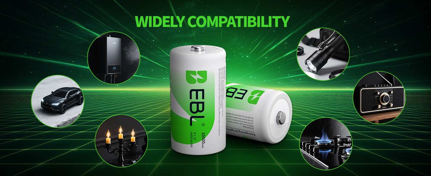 EBL Long-Lasting D battery 10000mAh capacity 