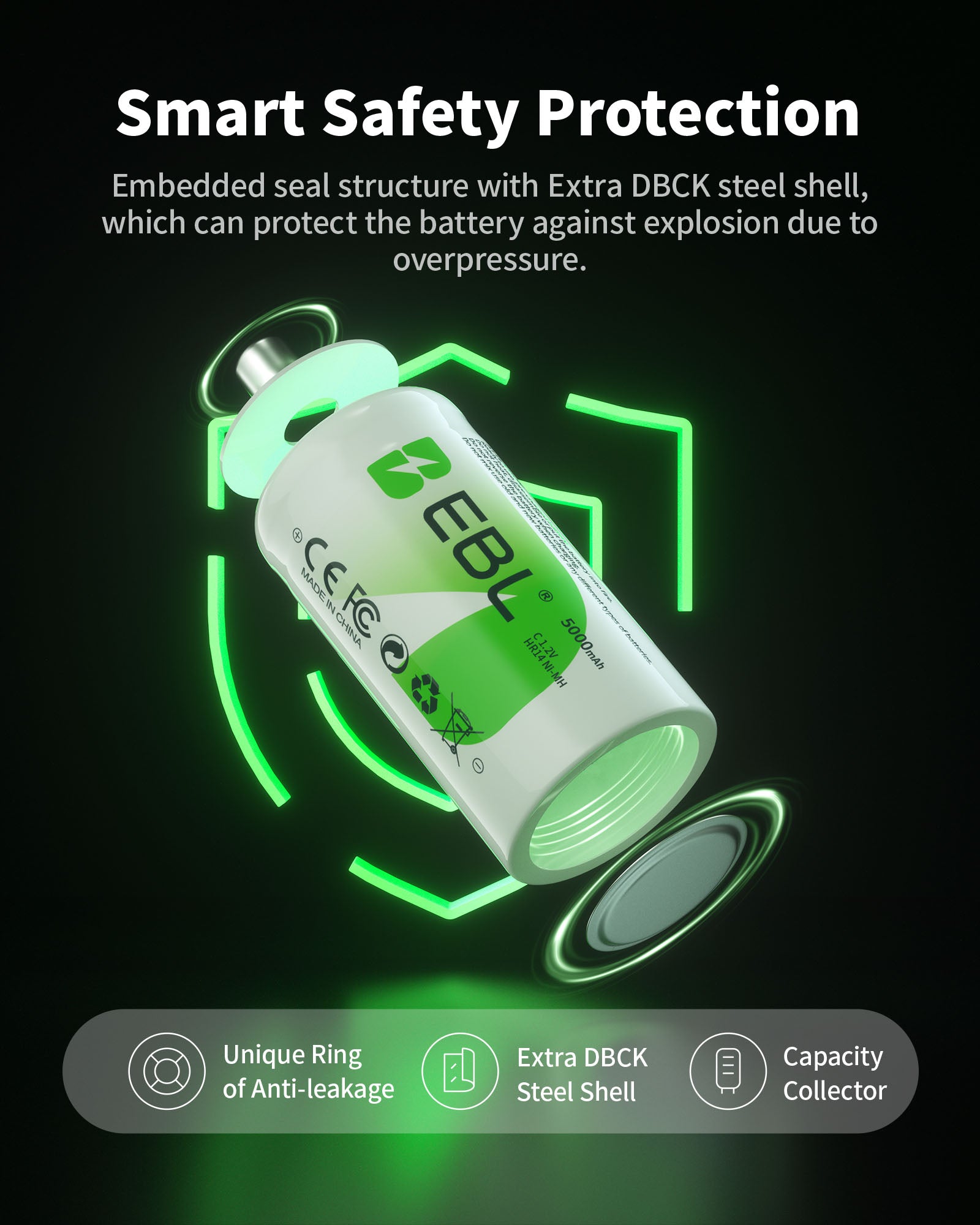 EBL Rechargeable Ni-MH C Battery Cells 5000mAh
