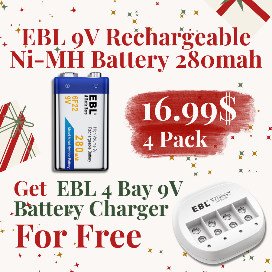 【Christmas Sale】EBL 9V Rechargeable Ni-MH Battery 280mah