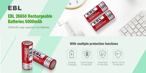 EBL INR 26650 Li-ion Rechargeable Batteries 3.7V 5000mAh