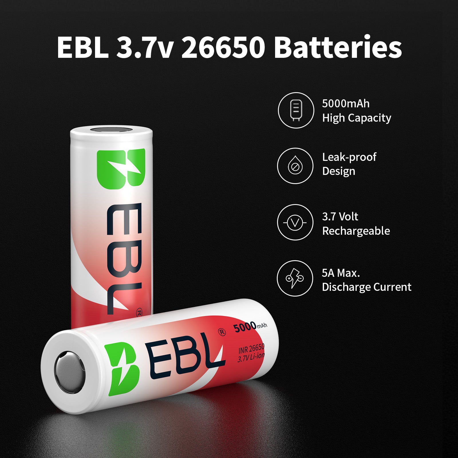 EBL INR 26650 Li-ion Rechargeable Batteries 5000mAh