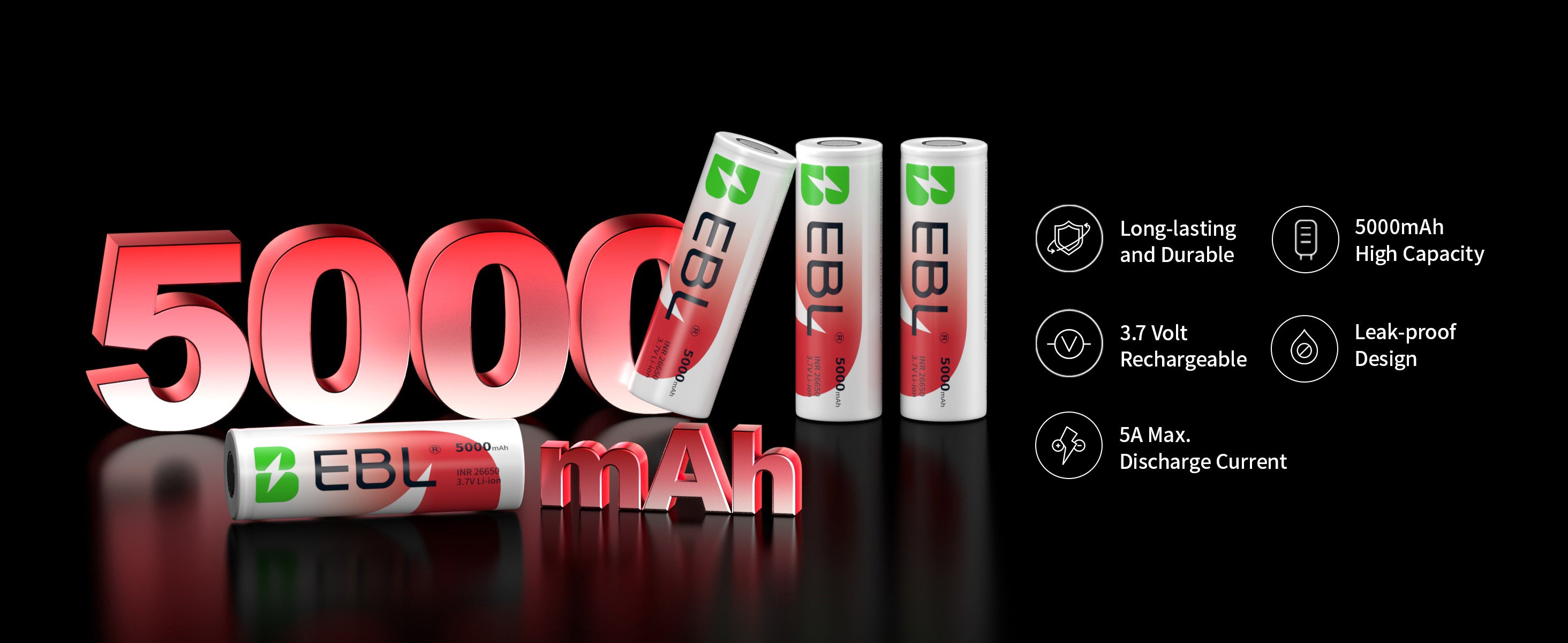 EBL INR 26650 Li-ion Rechargeable Batteries 5000mAh