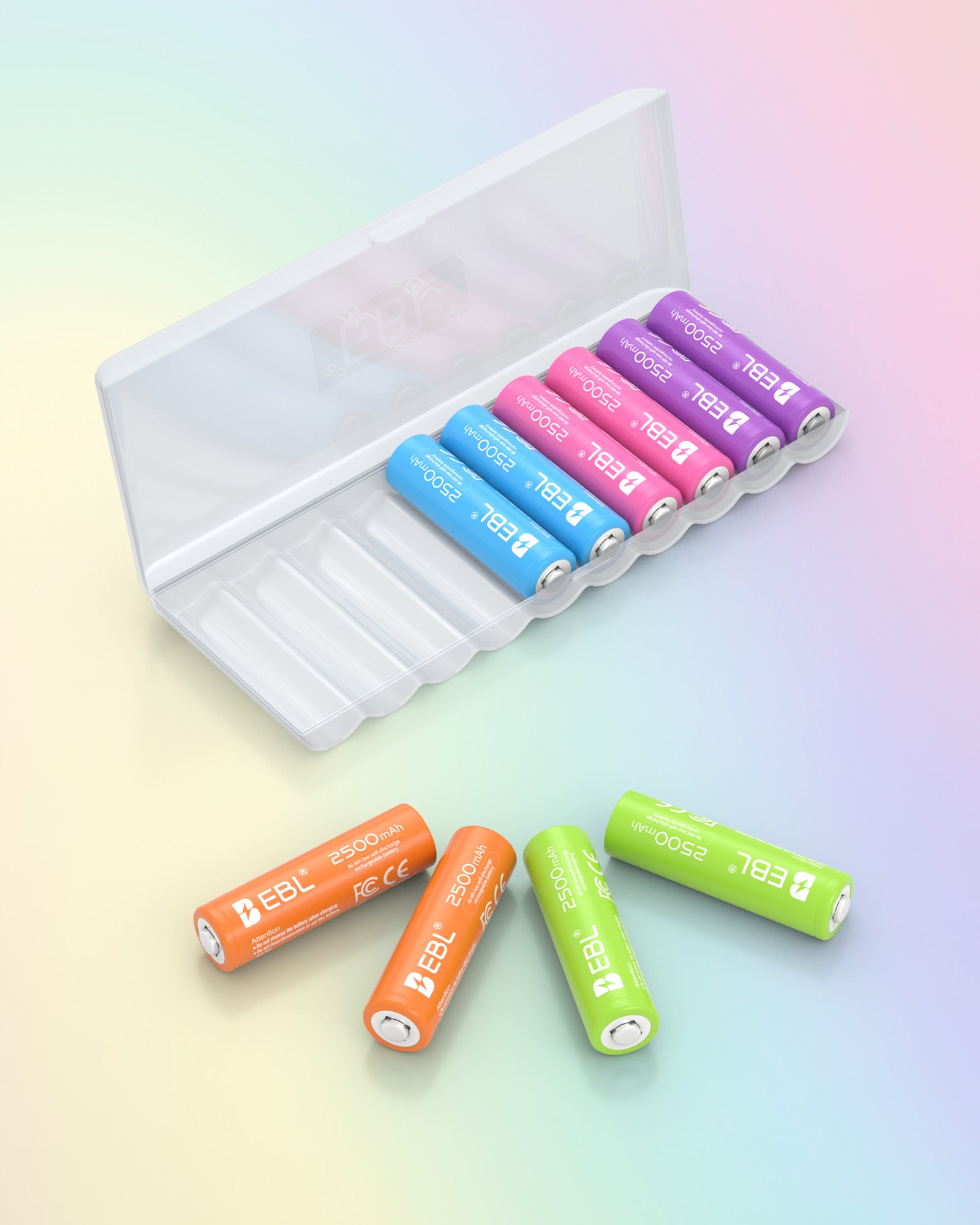 EBL 10Pcs Rainbow Colorful AA Batteries 1.2V 2500mAh