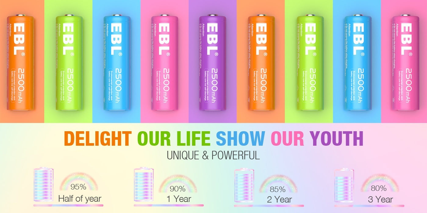 EBL 10Pcs Rainbow Colorful AA Batteries