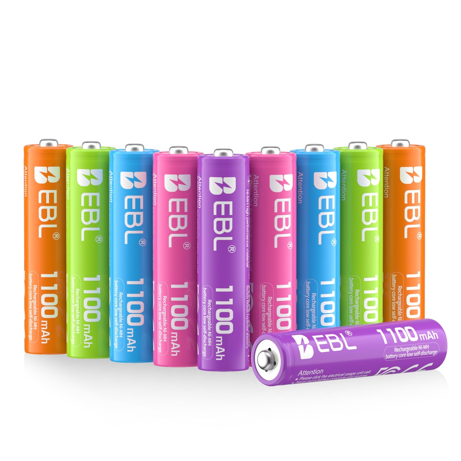 EBL 10Pcs Rainbow AAA Rechargeable Batteries 1.2V 1100mAh