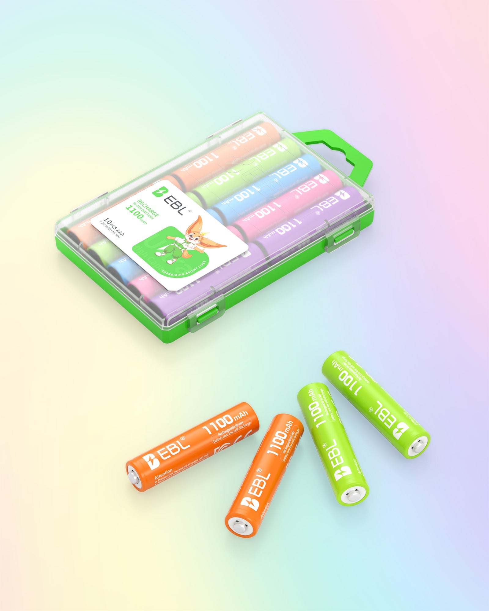 EBL 10Pcs Rainbow AAA Rechargeable Batteries 1.2V 1100mAh