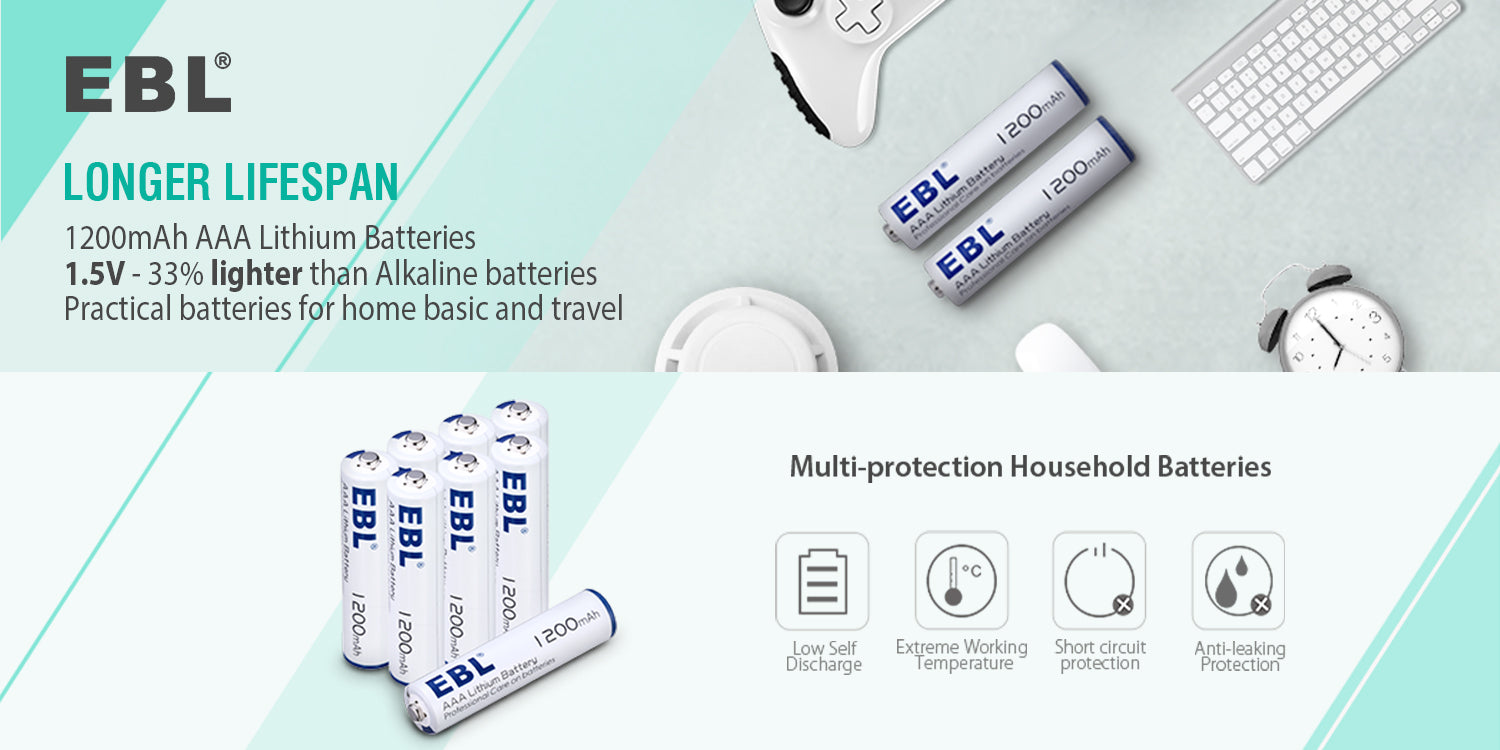 EBL 1200mAh 1.5V AAA Non-Rechargeable Lithium Batteries