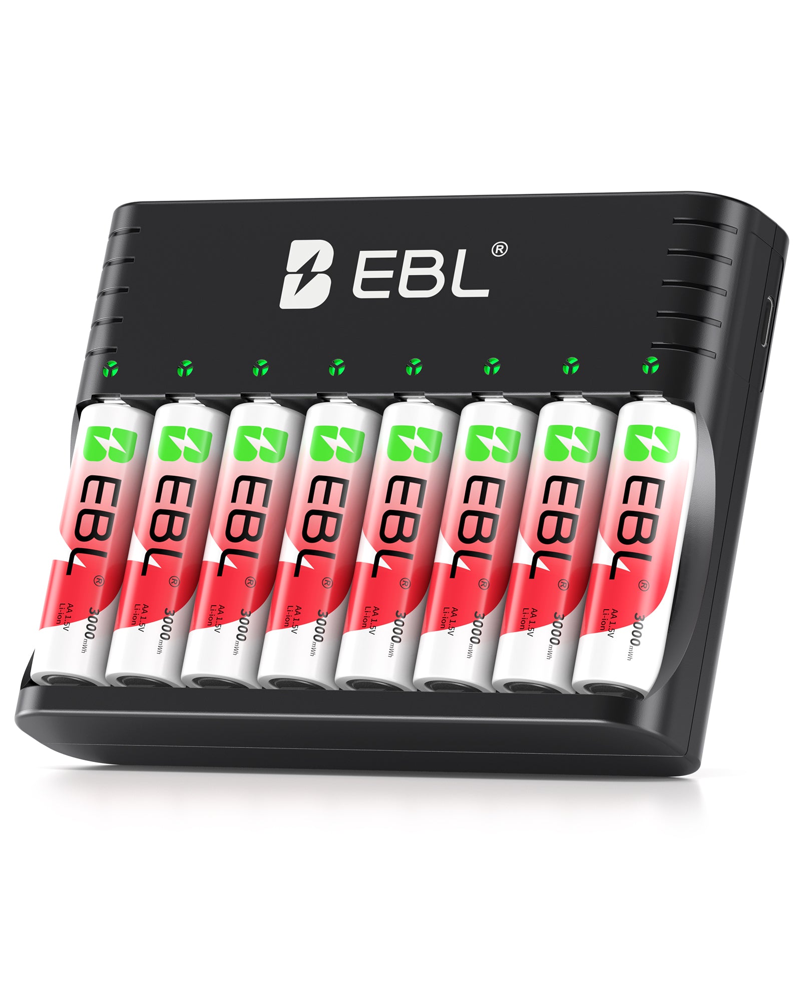 EBL 8x 1.5V AA Rechargeable Batteries 3000mWh Double A Lithium Battery +Charger