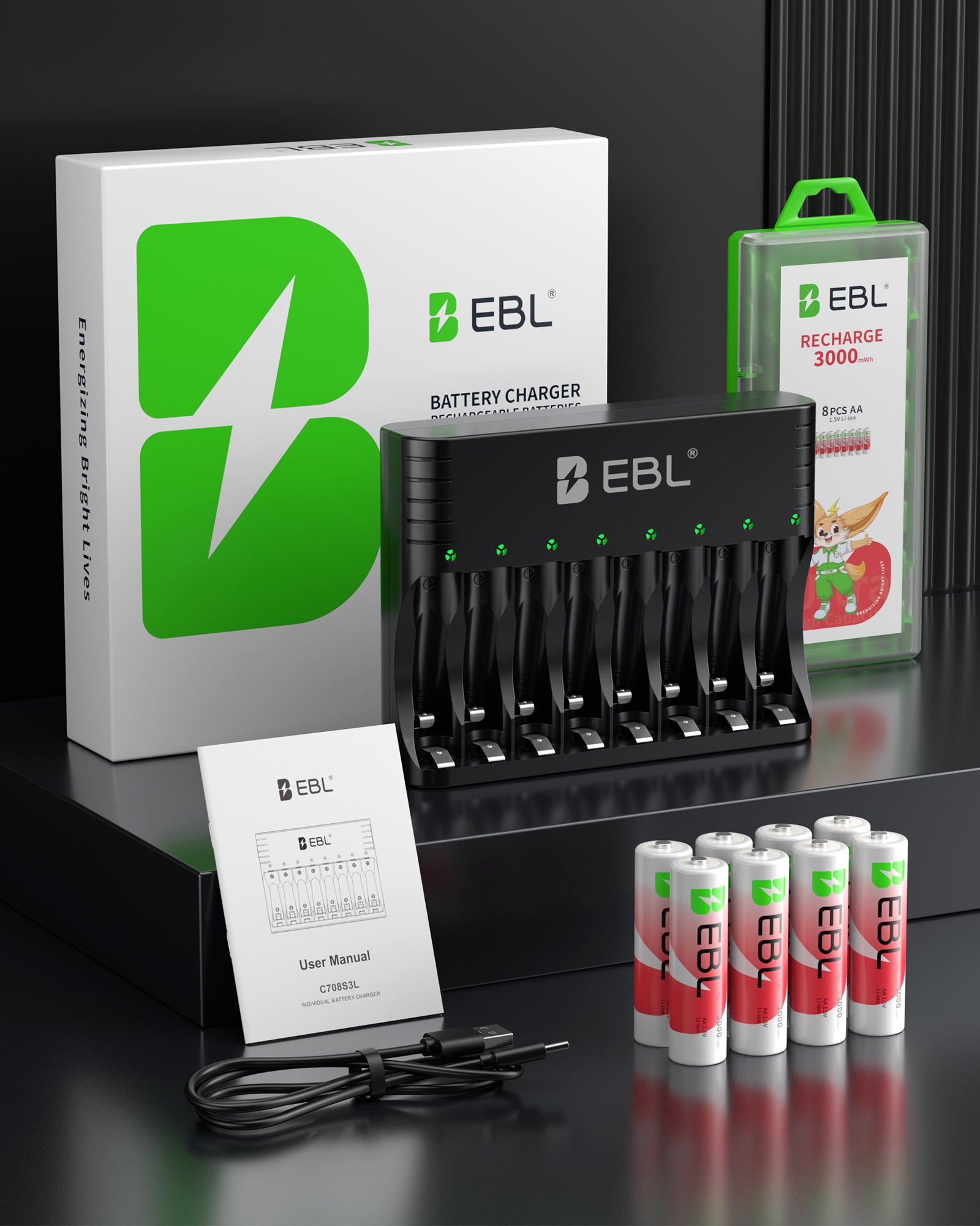 Batería recargable de iones de litio EBL AA 1,5 V 3000 mWh