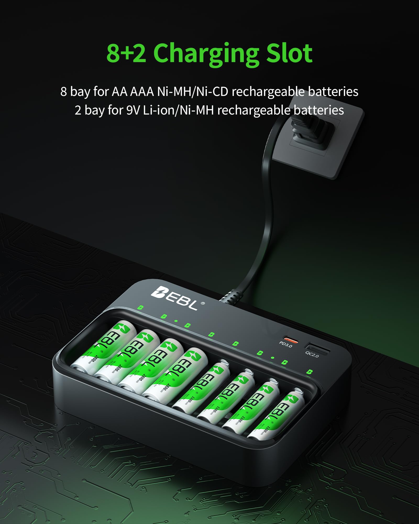 EBL AA AAA 9V Smart Battery Charger with Rechargeable Batteries 