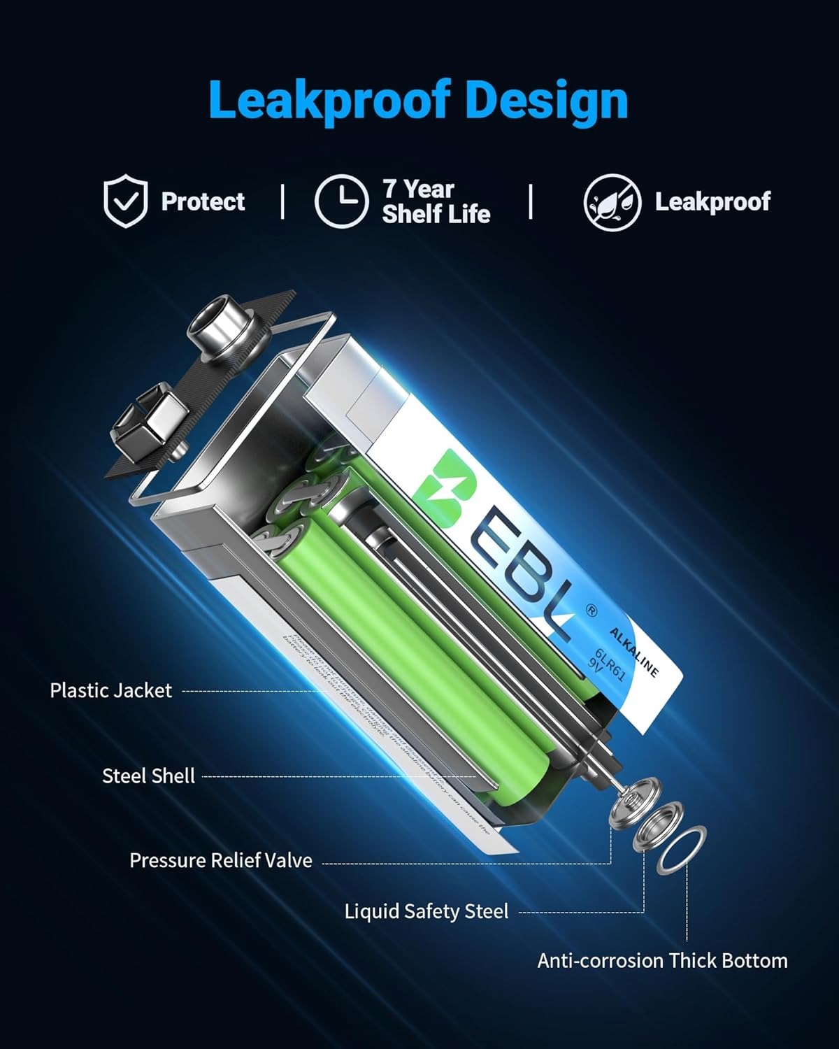 EBL 9V 6LR61 Alkaline Batteries Non-rechargeable