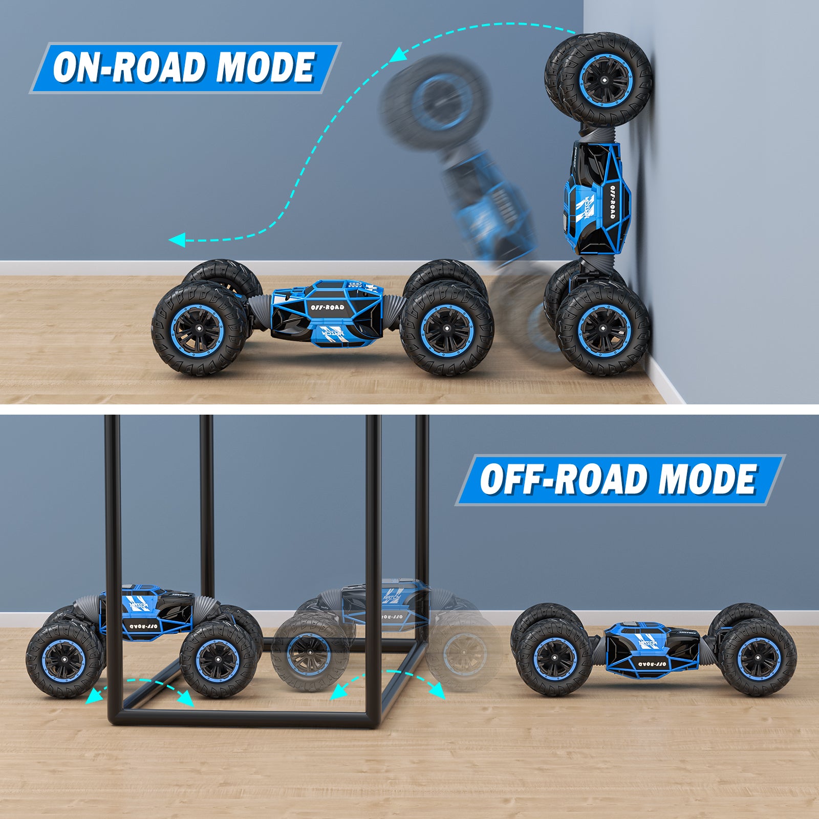 Gesture Sensing 4WD RC Stunt Car for Kids 6–12 – Hand-Controlled Off-Road Drift & 360° Rotation Toy with Lights & Music (Blue)