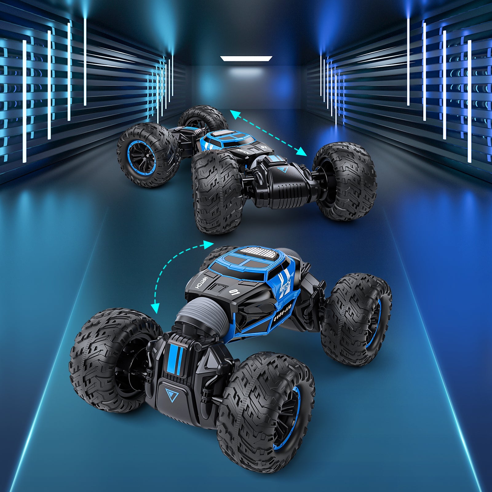 Gesture Sensing 4WD RC Stunt Car for Kids 6–12 – Hand-Controlled Off-Road Drift & 360° Rotation Toy with Lights & Music (Blue)