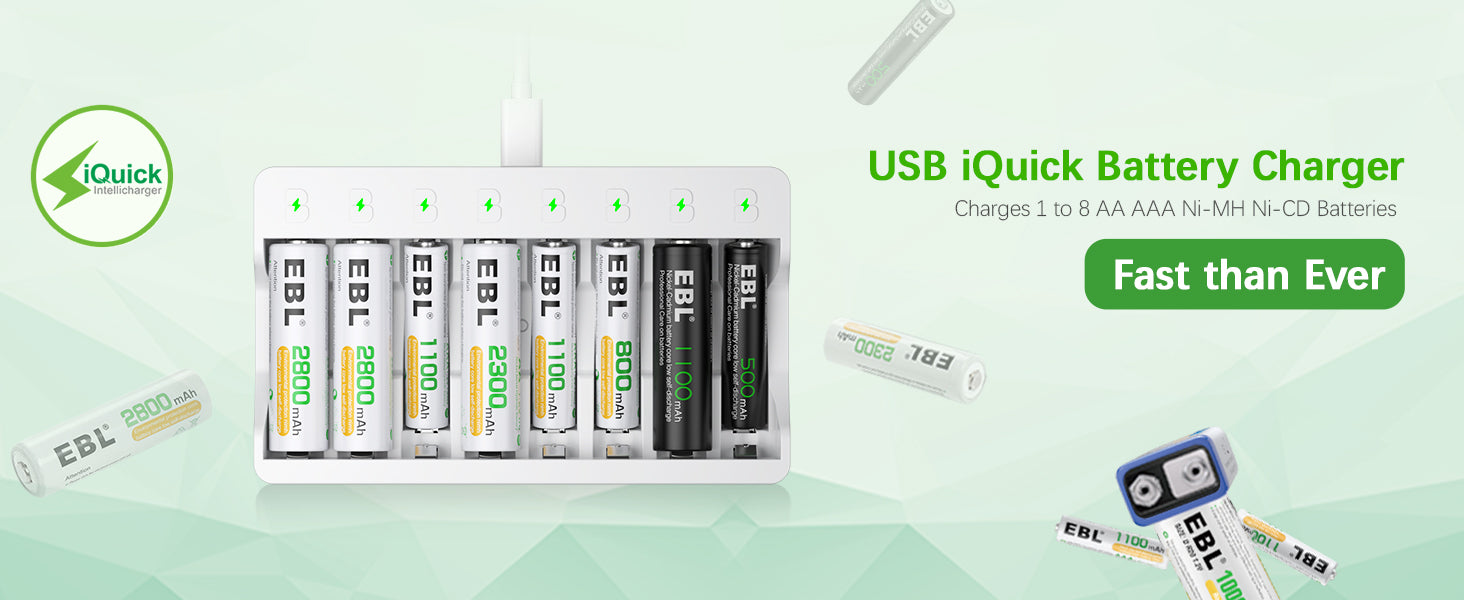 EBL 8 Bay AA AAA Battery Charger for NiMH NiCD Rechargeable Batteries
