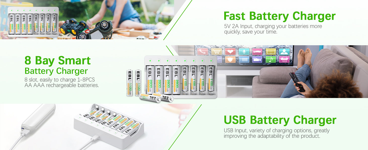 EBL 8 Bay AA AAA Battery Charger for NiMH NiCD Rechargeable Batteries