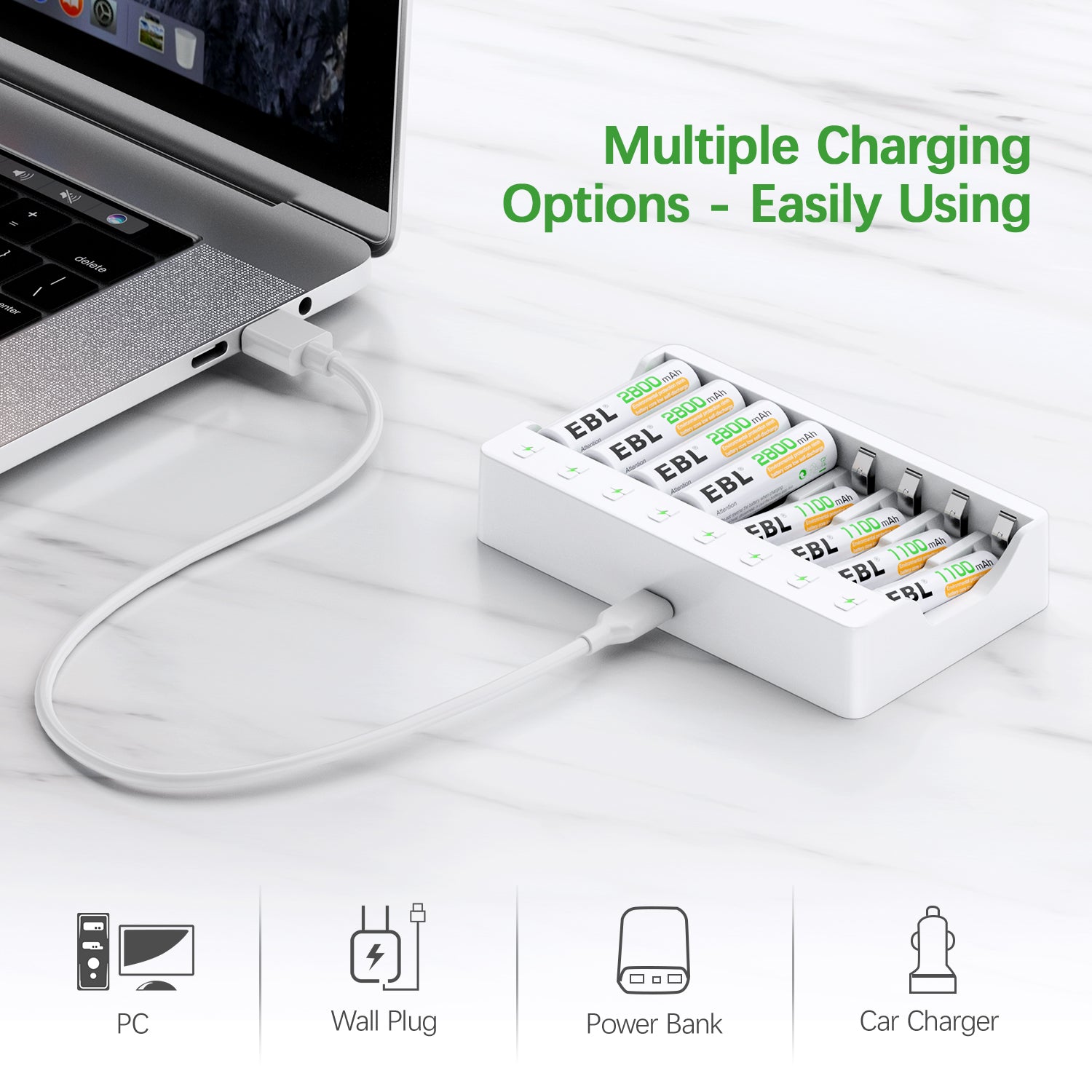 EBL 8 Bay AA AAA Battery Charger for NiMH NiCD Rechargeable Batteries