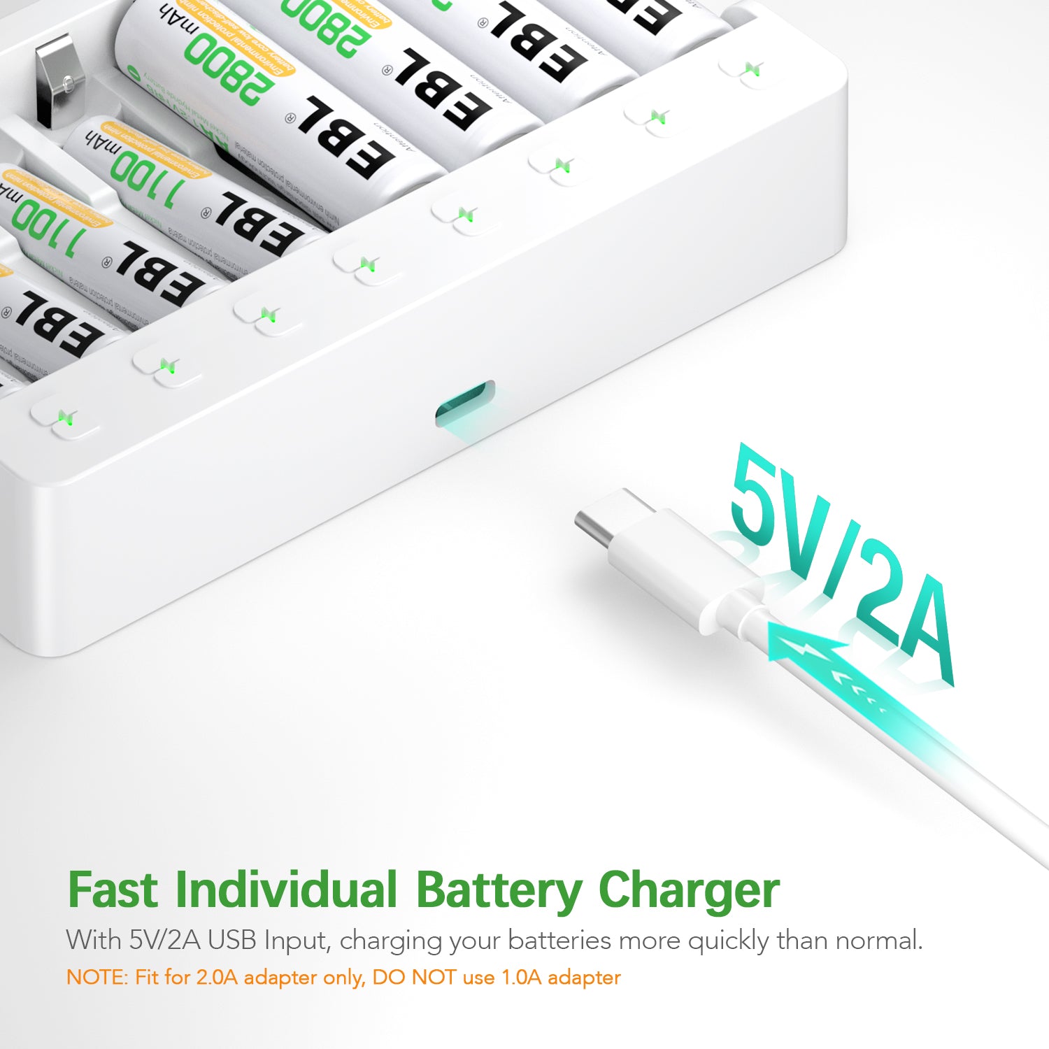 EBL 8 Bay AA AAA Battery Charger for NiMH NiCD Rechargeable Batteries