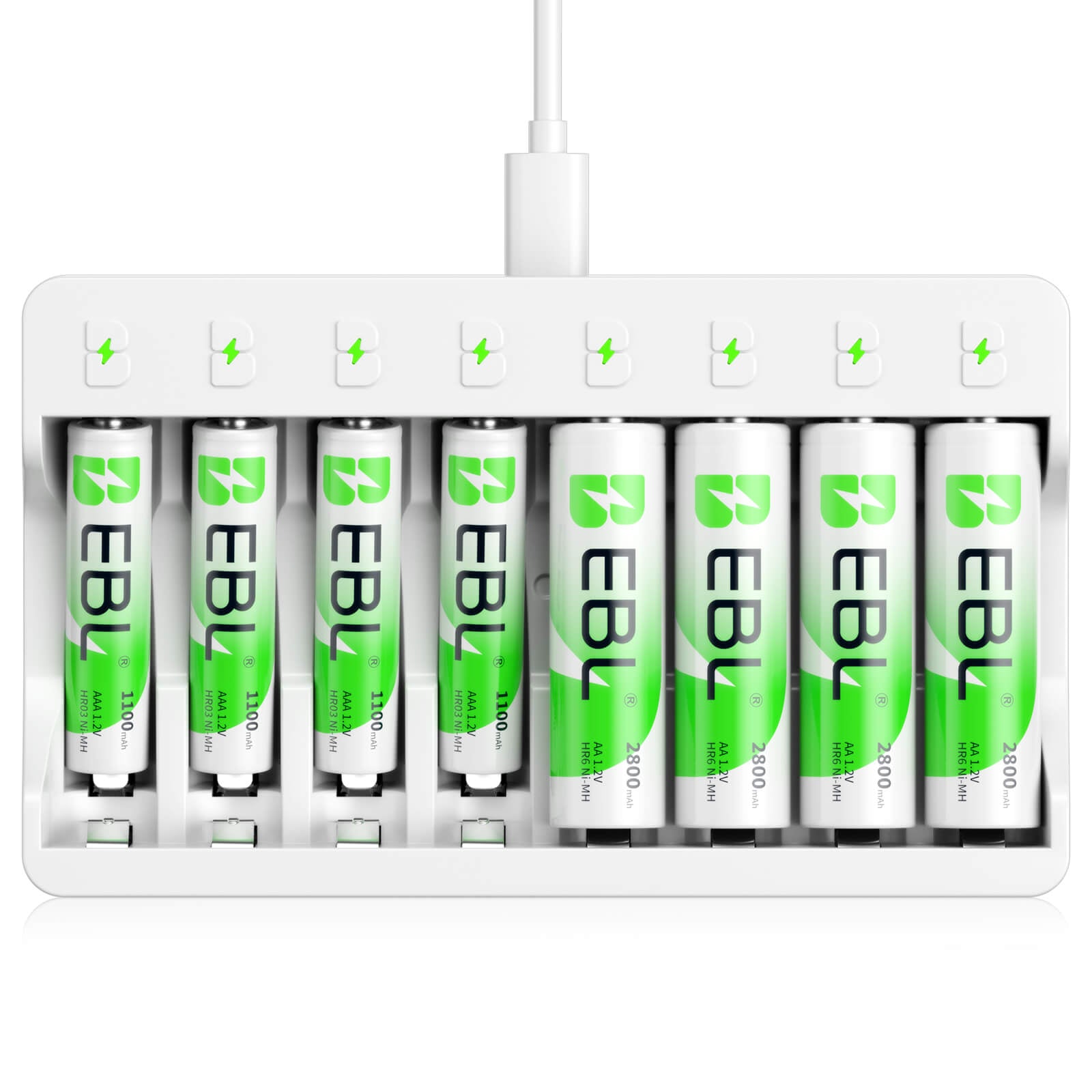 EBL Rechargeable AA AAA Batteries with 8-Bay Individual Battery Charger