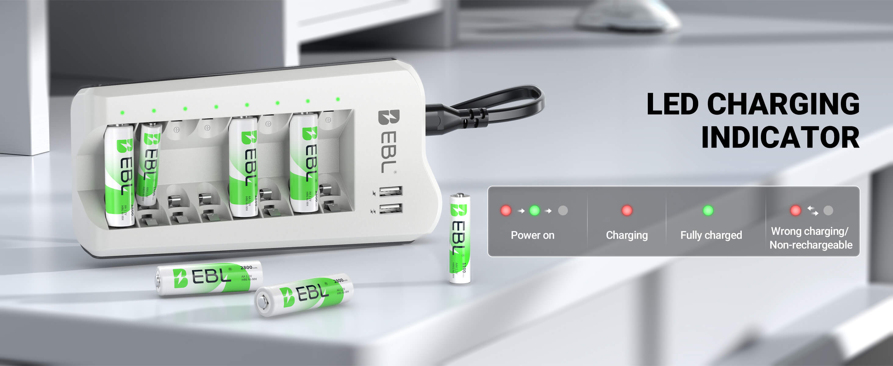 EBL Updated 808U Battery Charger with AA/AAA Ni-MH Rechargeable Batteries