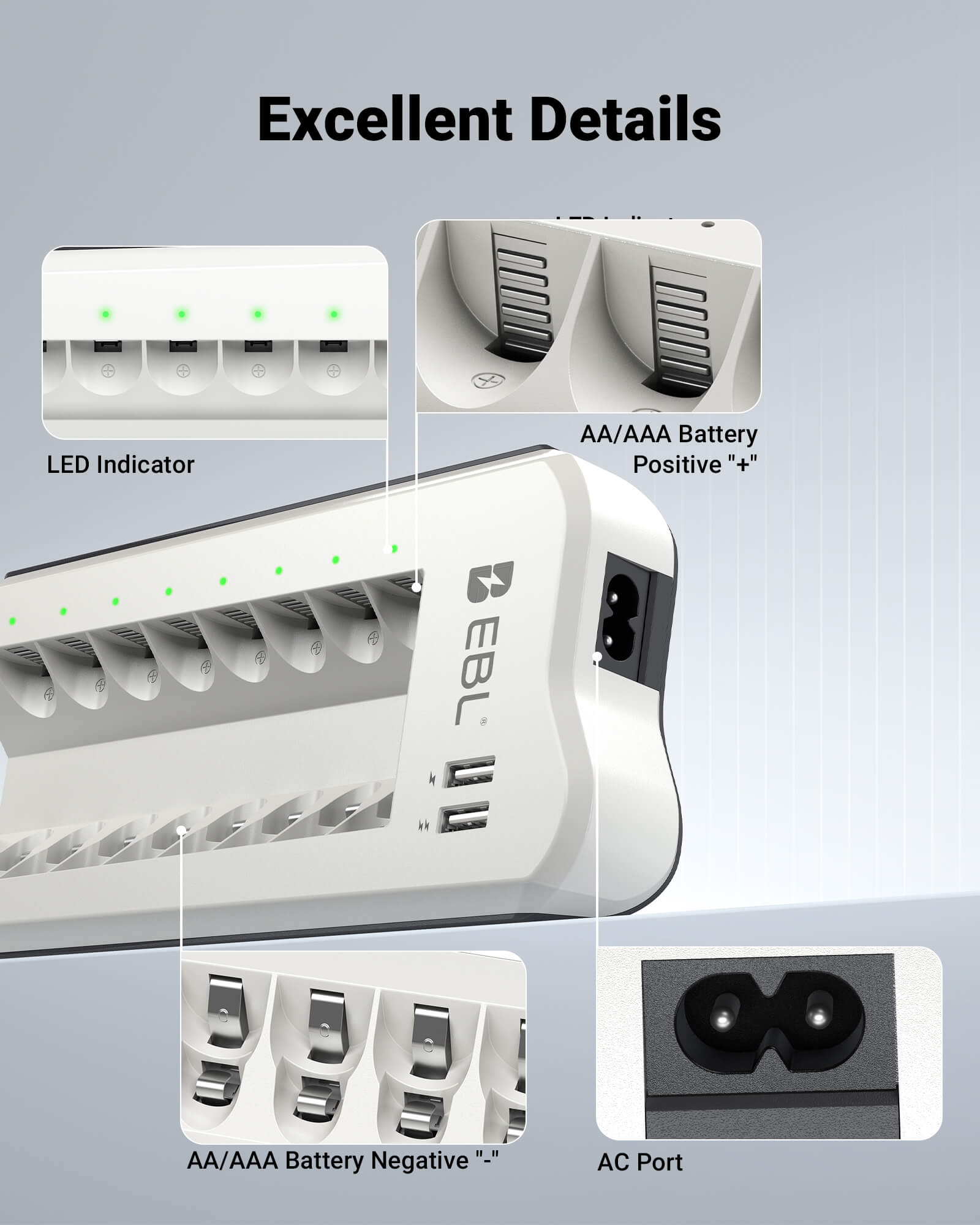 EBL Upgraded 808U Smart 8 Bay Individual Battery Charger