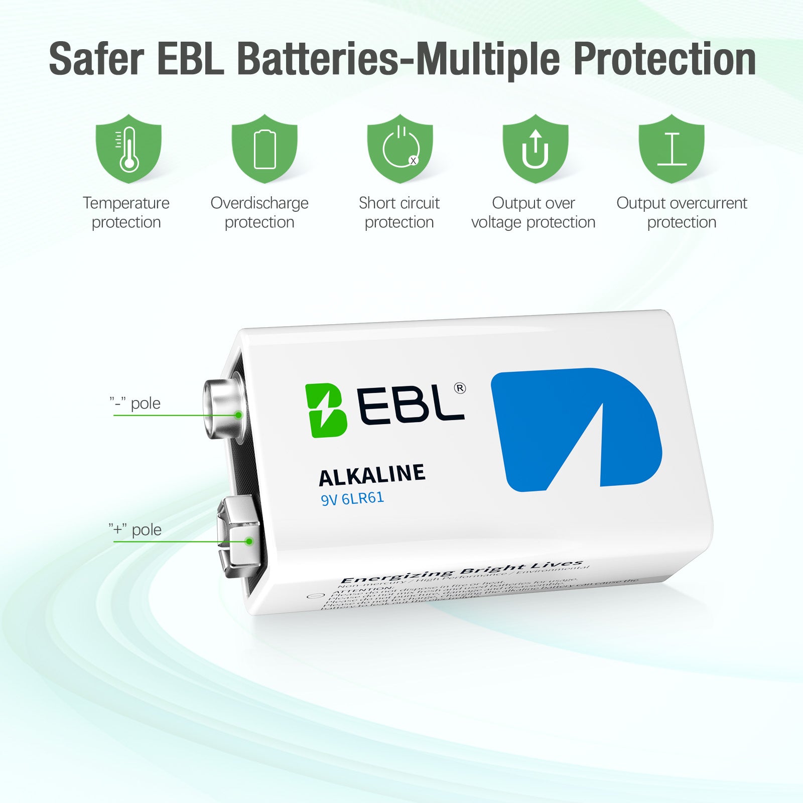 EBL 9V Batteries - Alkaline 9V Battery 2 Pack