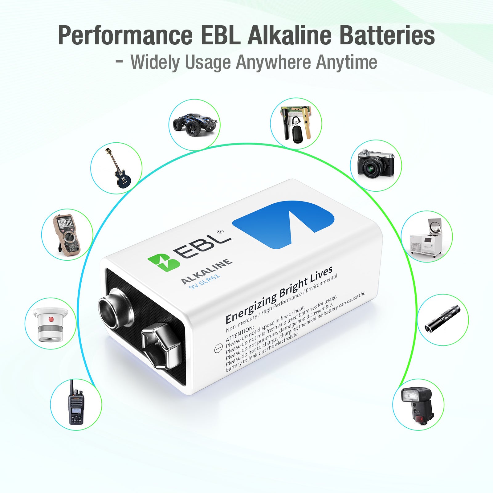 EBL 9V Batteries - Alkaline 9V Battery 2 Pack