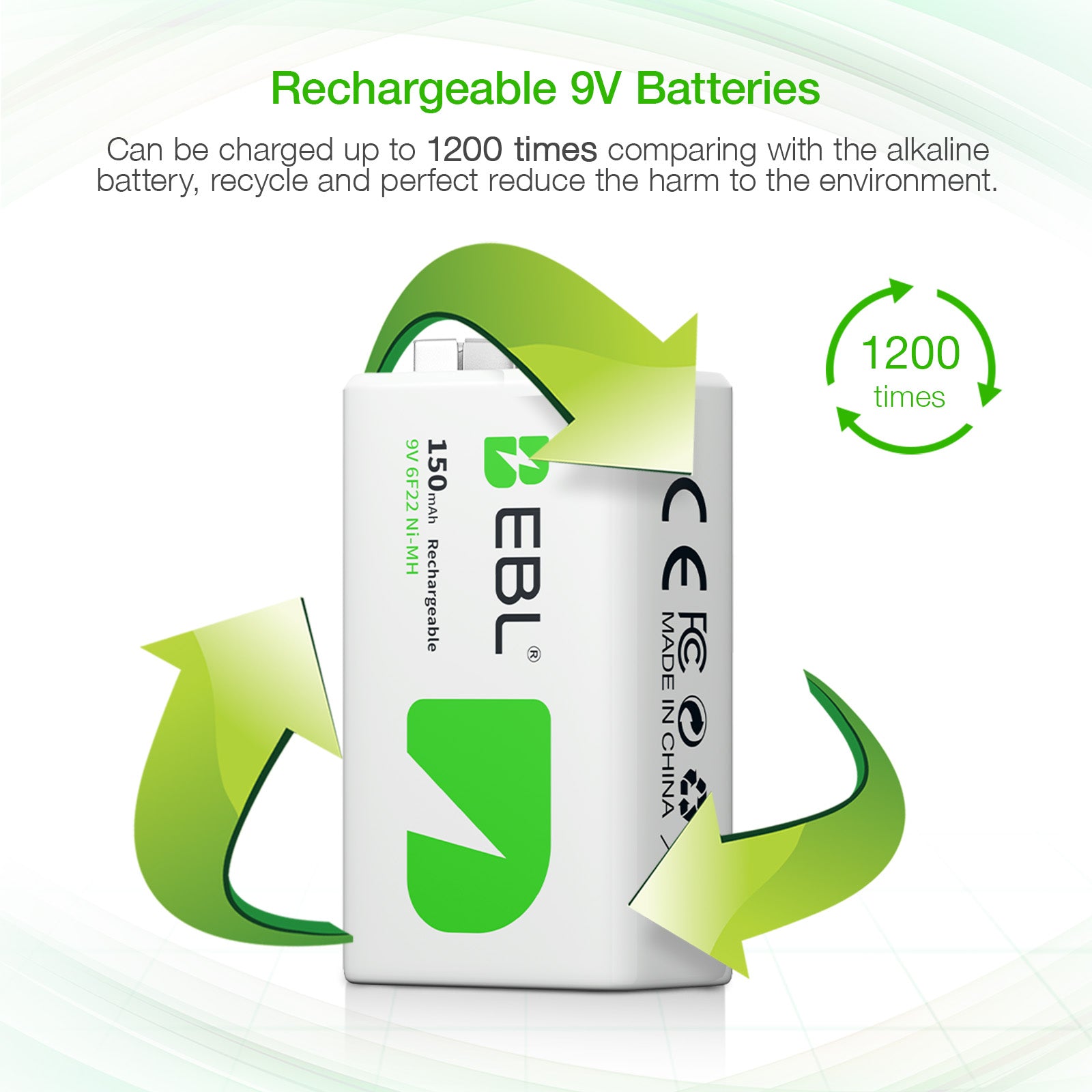 EBL 9V Rechargeable Ni-MH Battery 150mAh