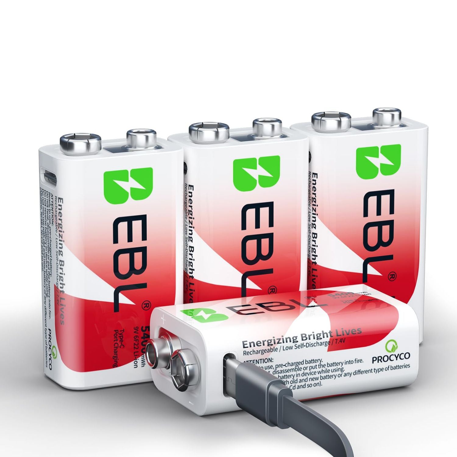 EBL Rechargeable 9V Lithium Batteries 5400mWh 