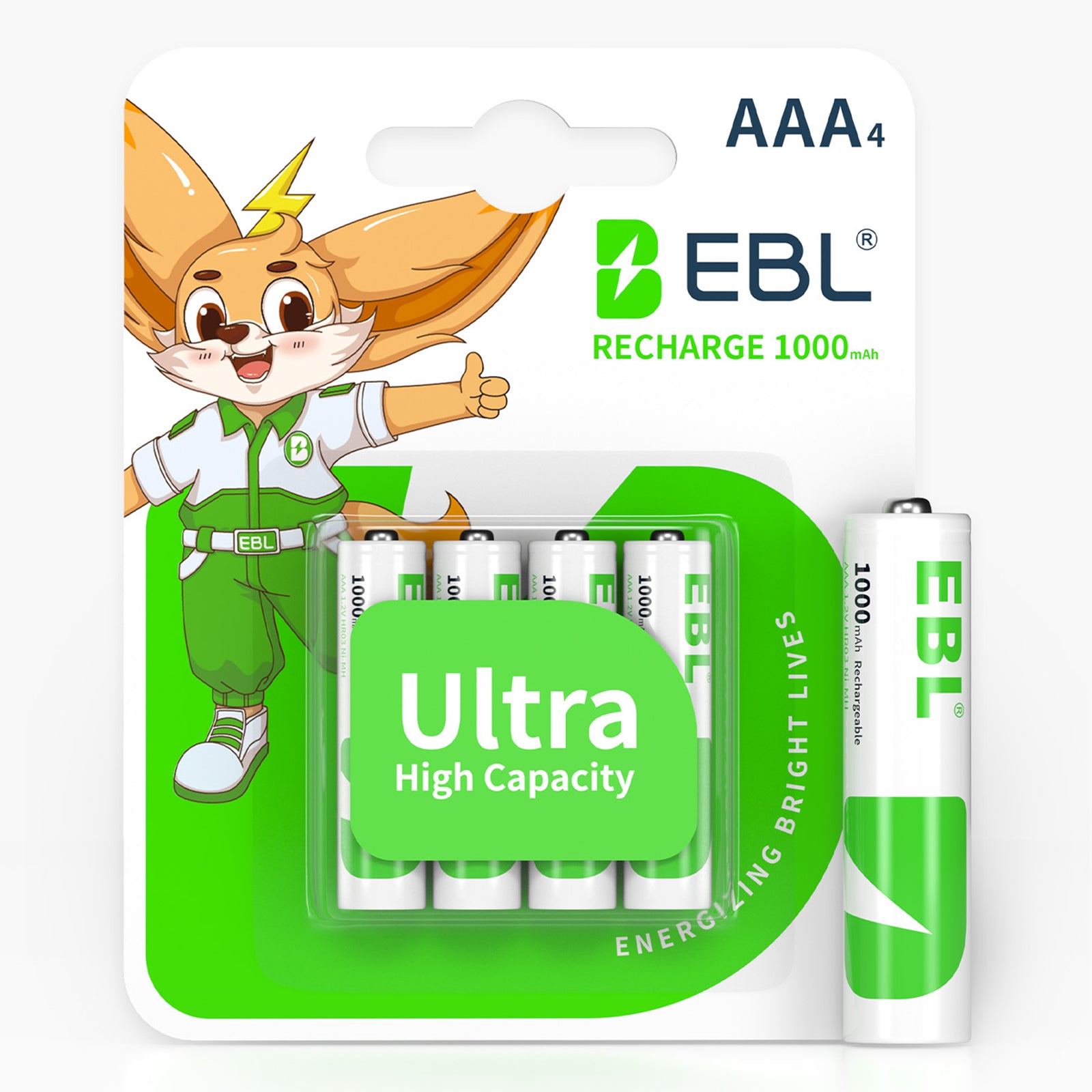 EBL AAA Rechargeable Batteries (4 Counts) 1000mAh