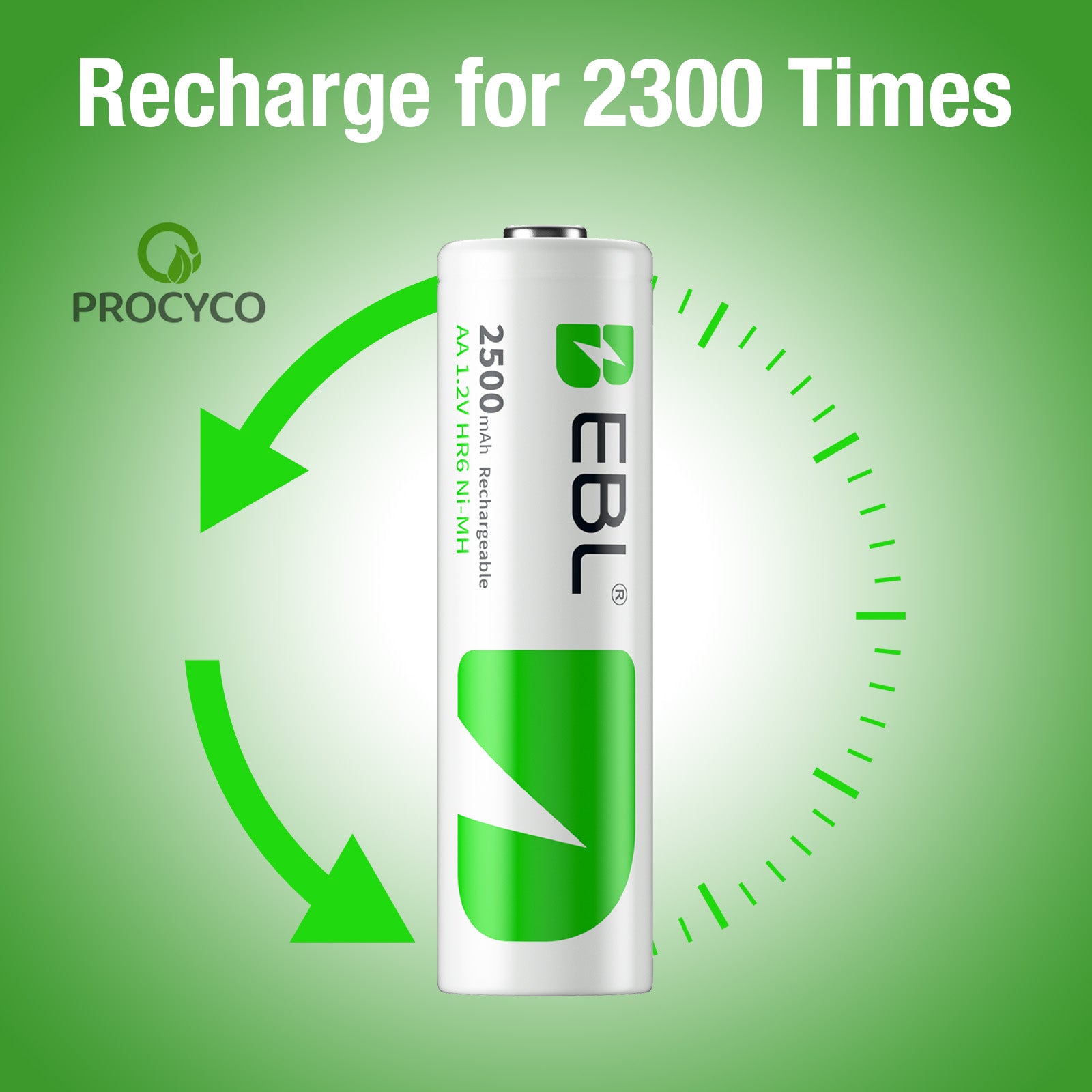 EBL AA 2500mAh High Performance Ni-MH Rechargeable Batteries, 4 Pack