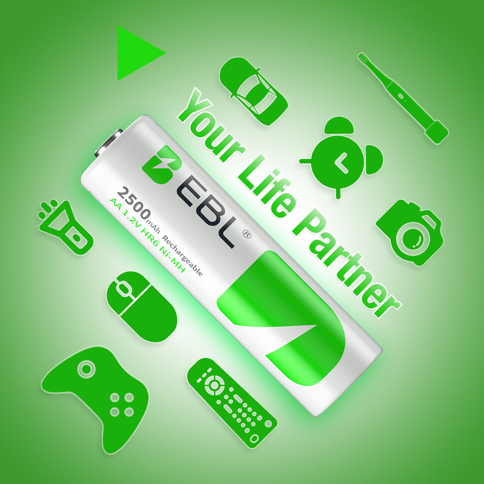 EBL AA 2500mAh High Performance Ni-MH Rechargeable Batteries, 4 Pack