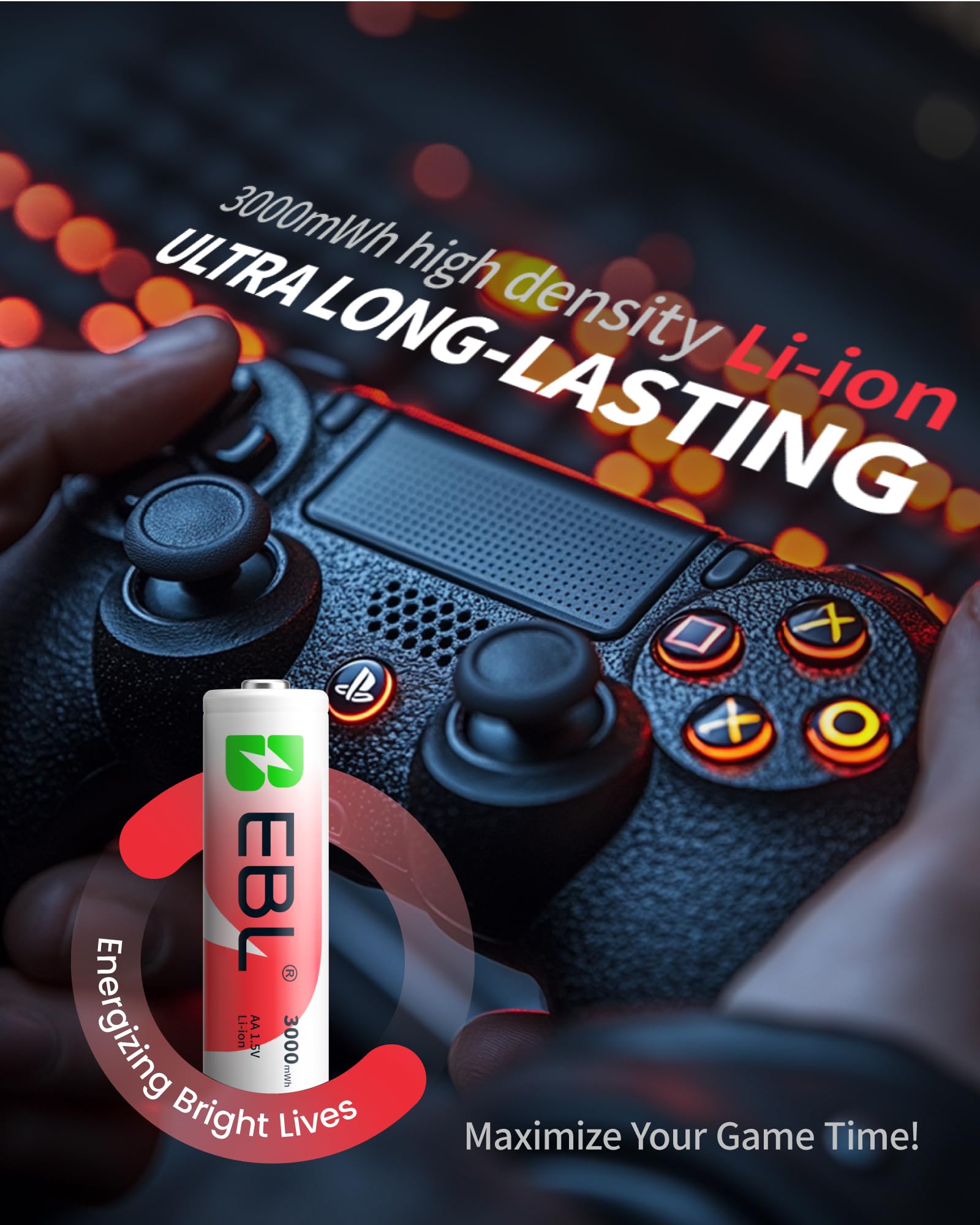EBL 8 Pack 1.5V Lithium AA Rechargeable Batteries