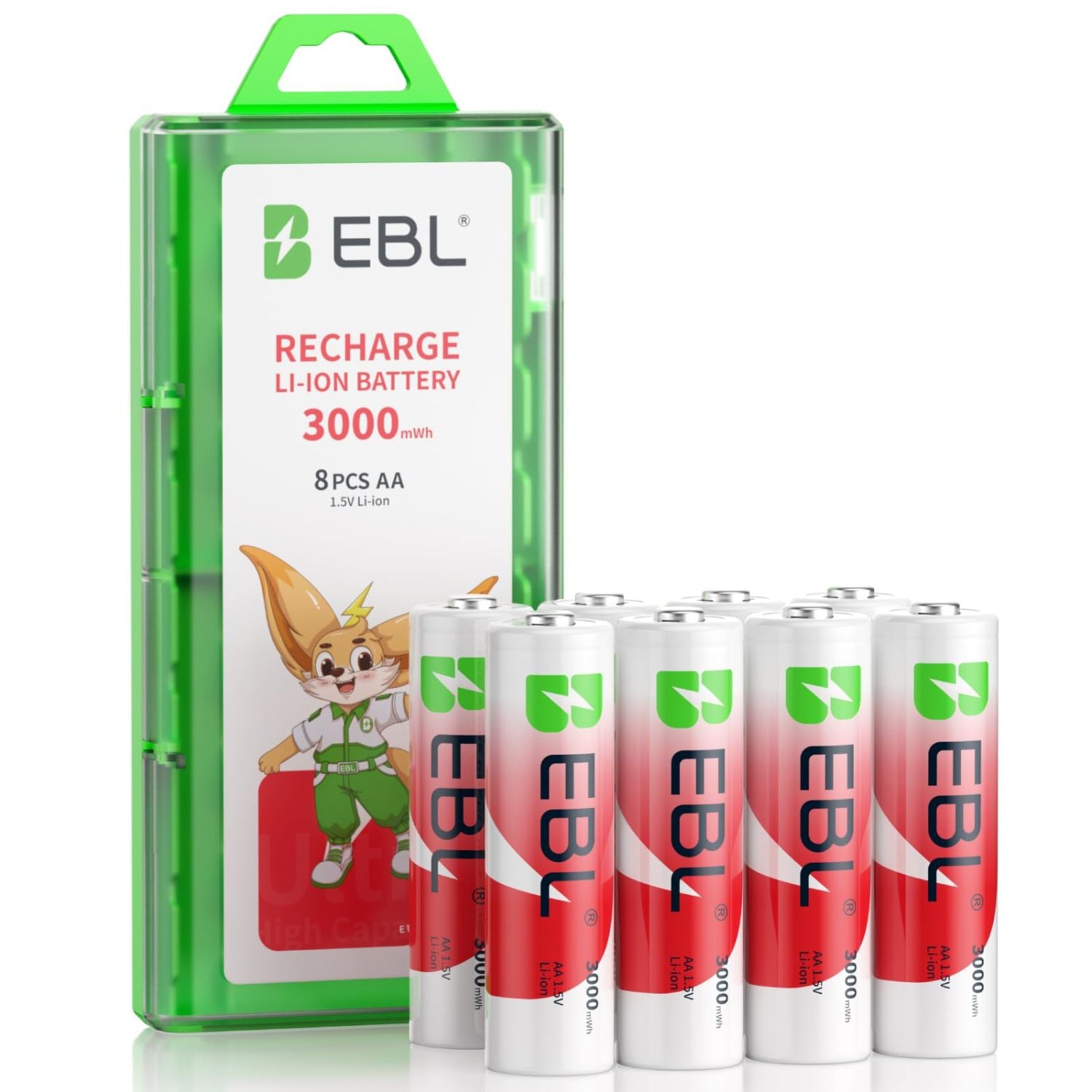 EBL 8 Pack 1.5V Lithium AA Rechargeable Batteries