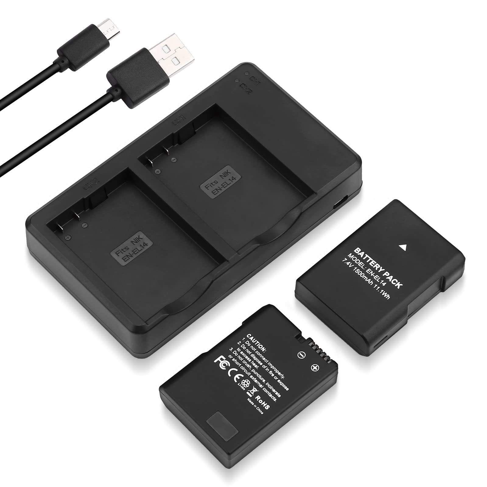 EN-EL14/EN-EL14a Battery 2-Pack & Dual LCD Charger for Nikon