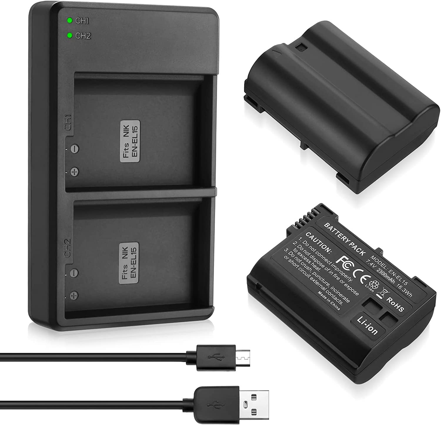 2 Packs EL-E15 Battery with Charger for Nikon D850 D7500 D810