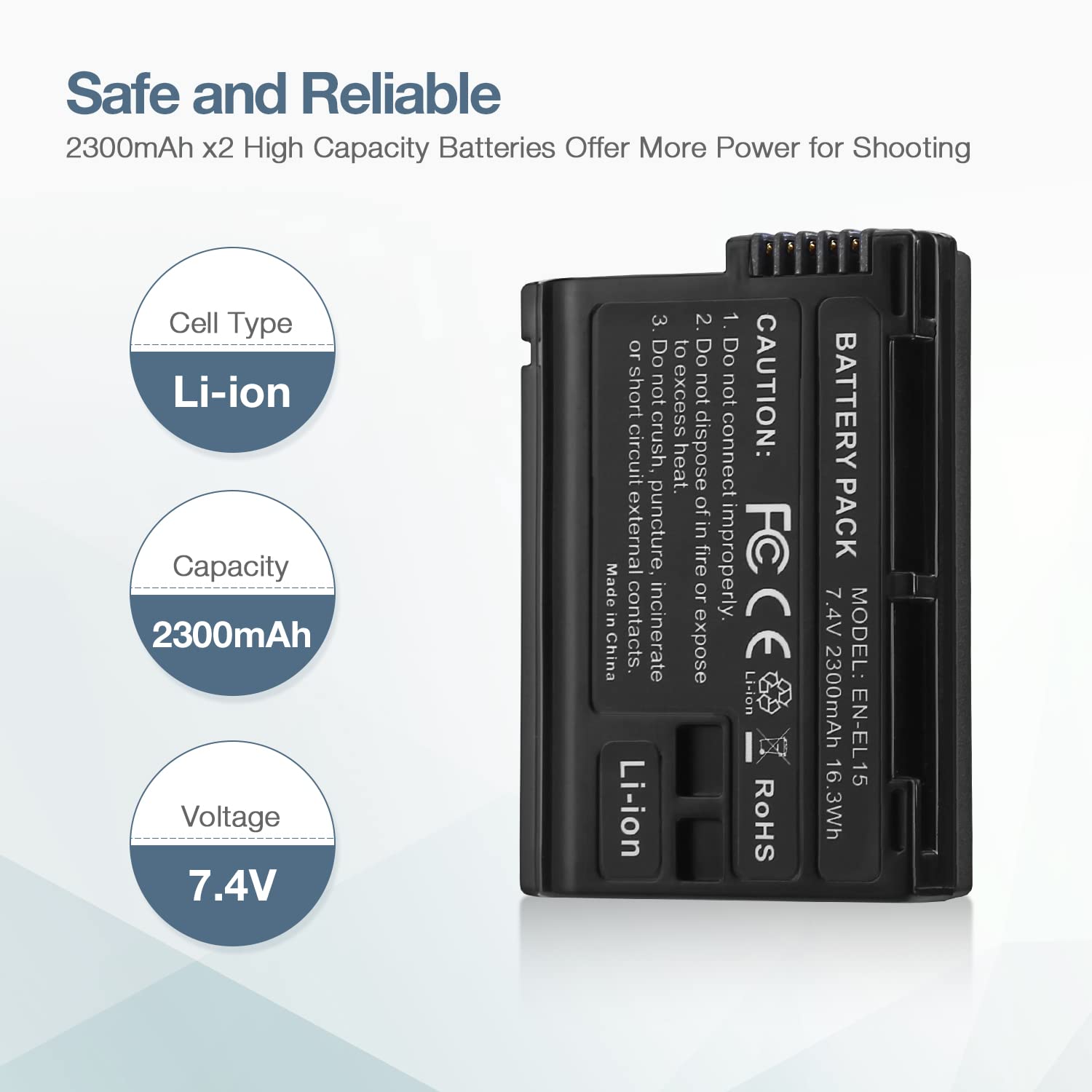 2 Packs EL-E15 Battery with Charger for Nikon D850 D7500 D810