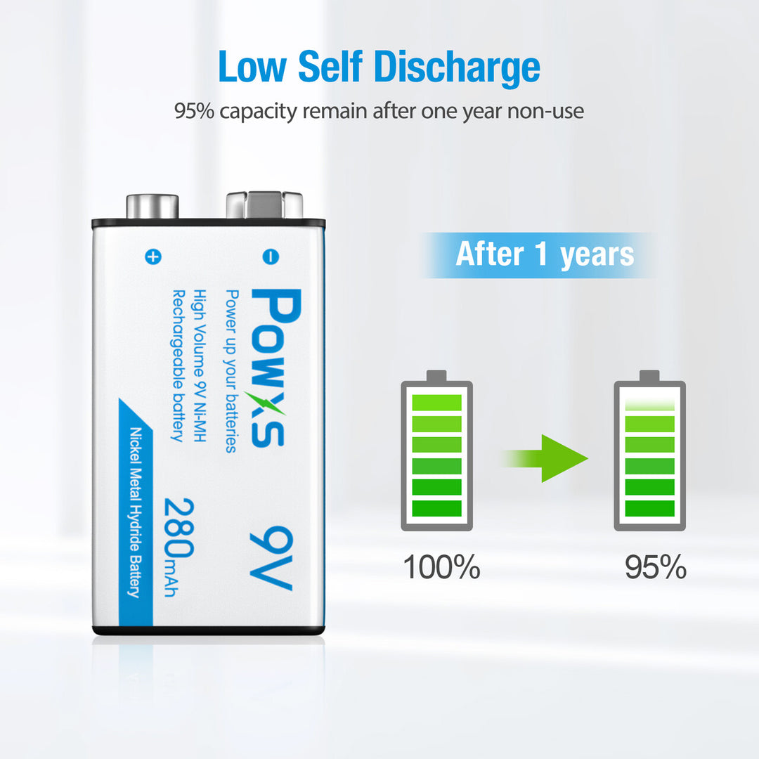 POWXS Rechargeable 9v Batteries with Charger