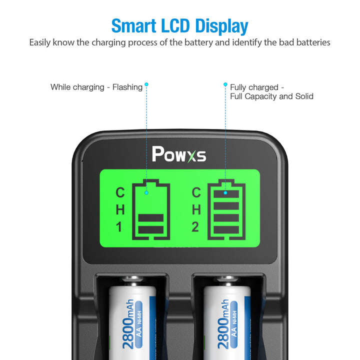 POWXS LCD Universal 18650 Battery Charger