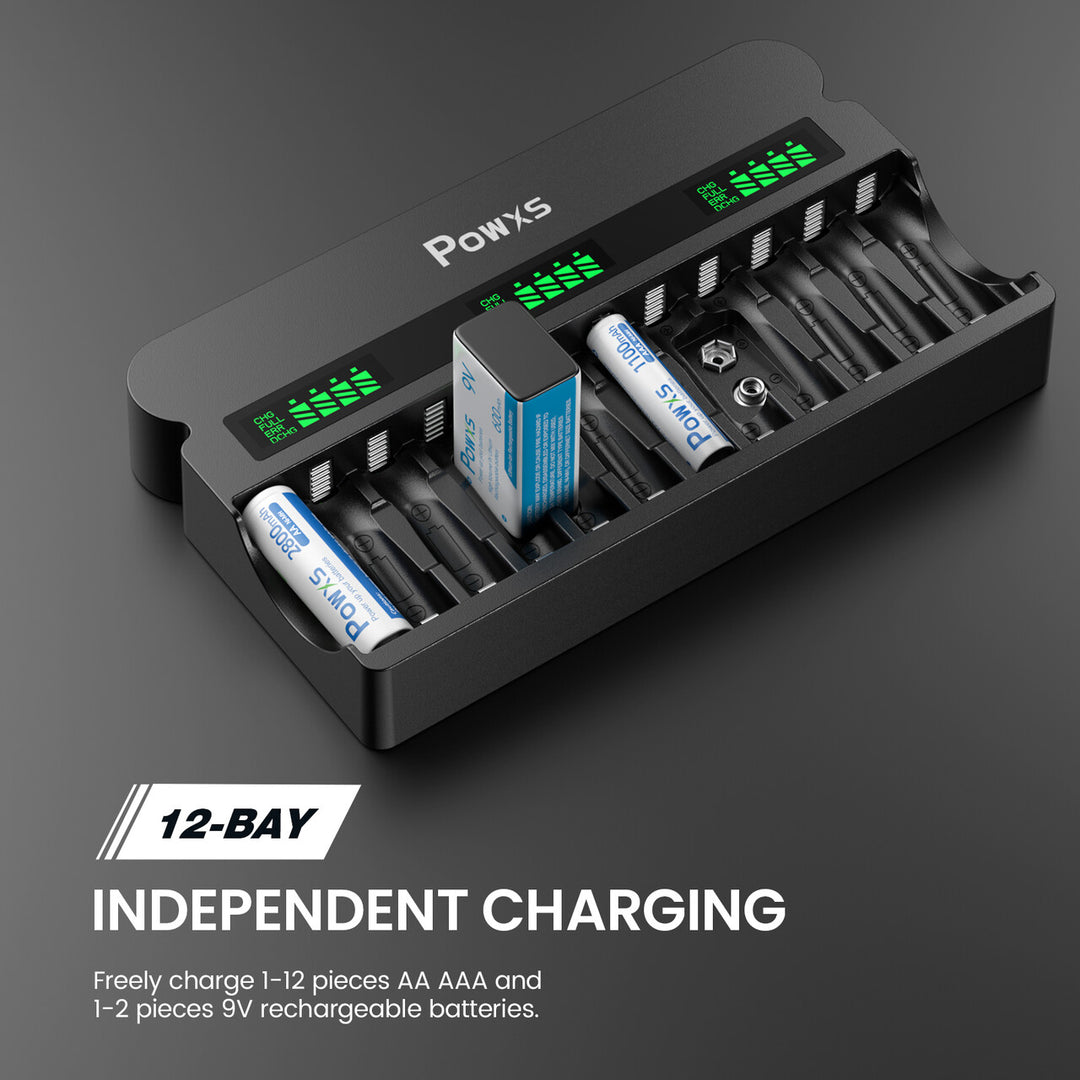 POWXS 1800mA High-Speed AA AAA 9V Battery Charger