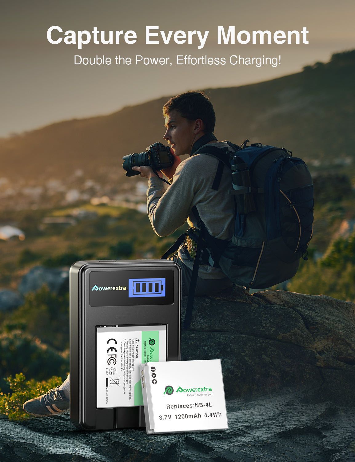 2-Pack NB-4L 1200mAh Rechargeable Camera Batteries with LCD Charger for Canon PowerShot – Travel & Vlogging Backup