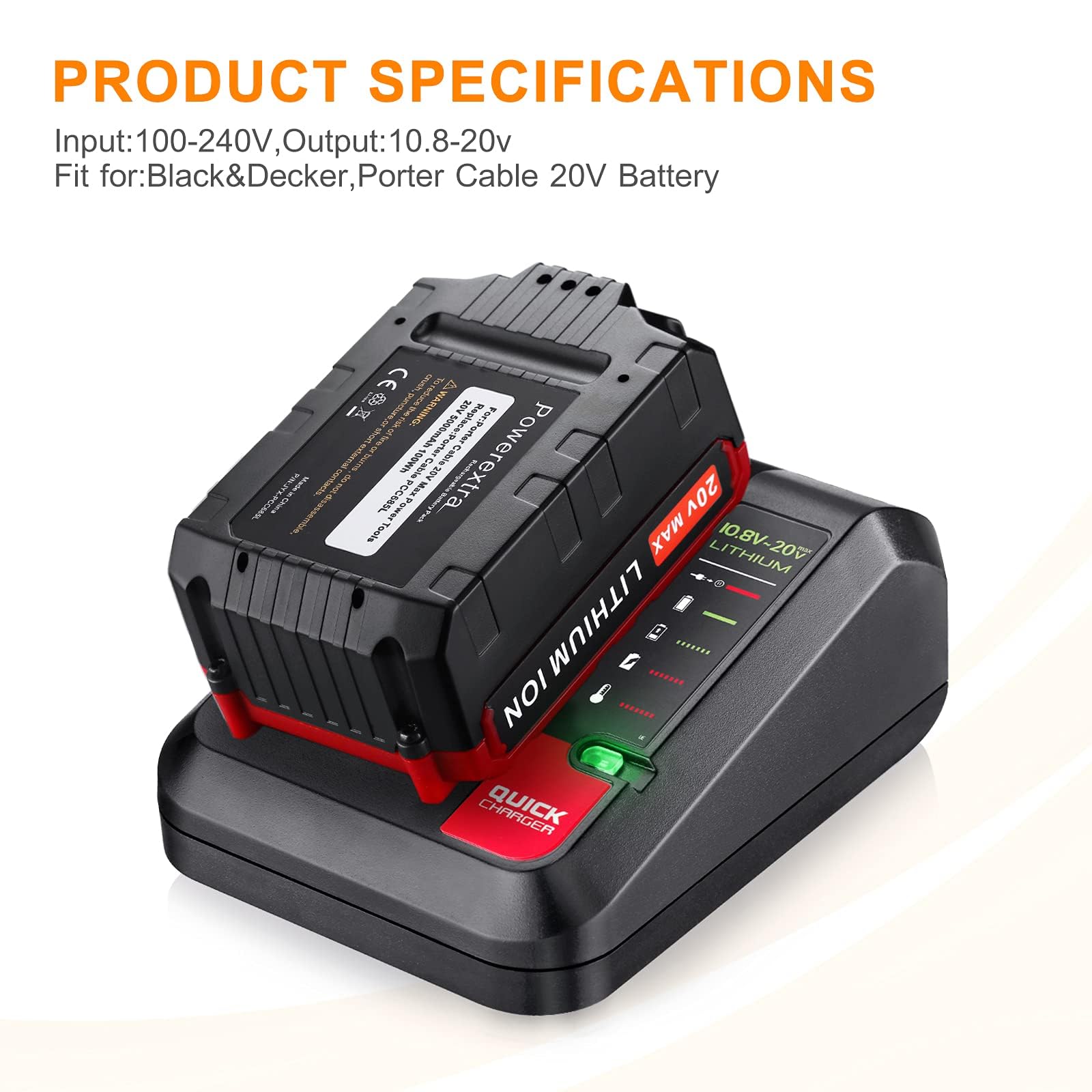 PCC692L 20V Fast Charger for Black & Decker & Porter-Cable Battery