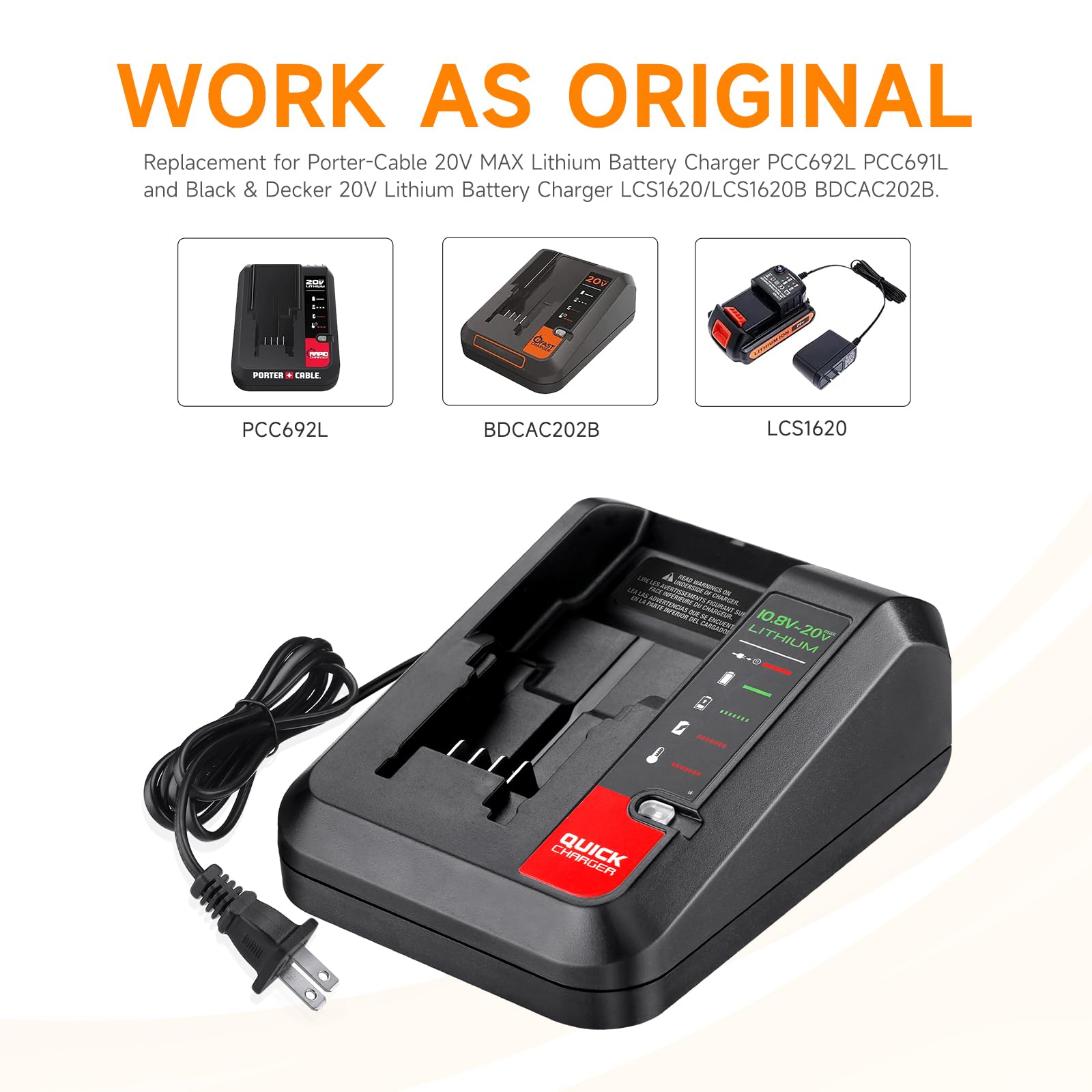 PCC692L 20V Fast Charger for Black & Decker & Porter-Cable Battery