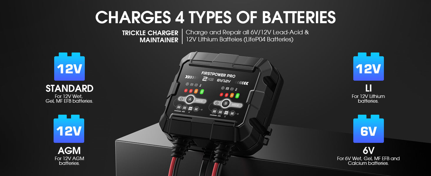 2-Bank 4A Trickle Charger for Car Motorcycle Battery