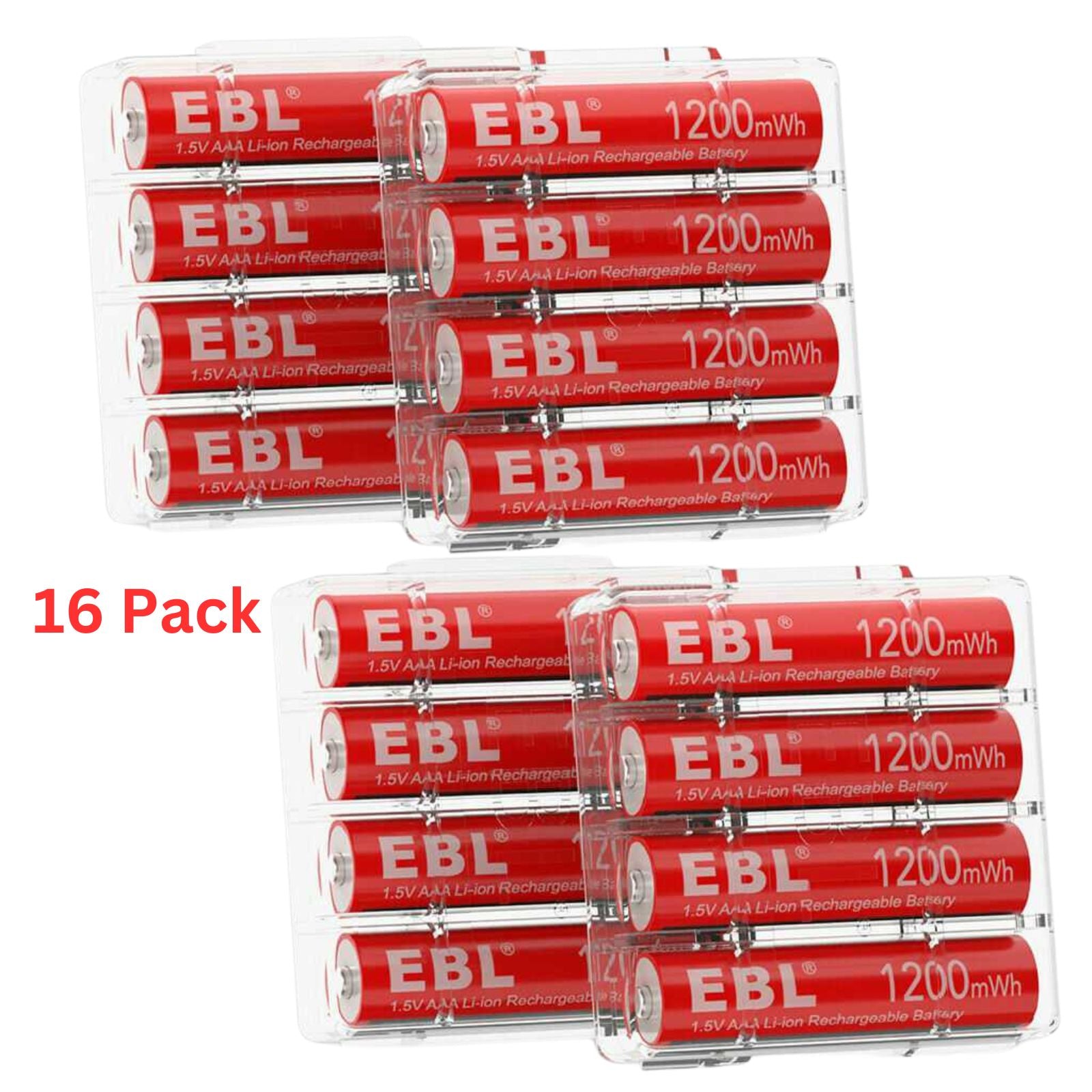 16 pcs 1.5V AAA Rechargeable Li-ion Batteries with storage box