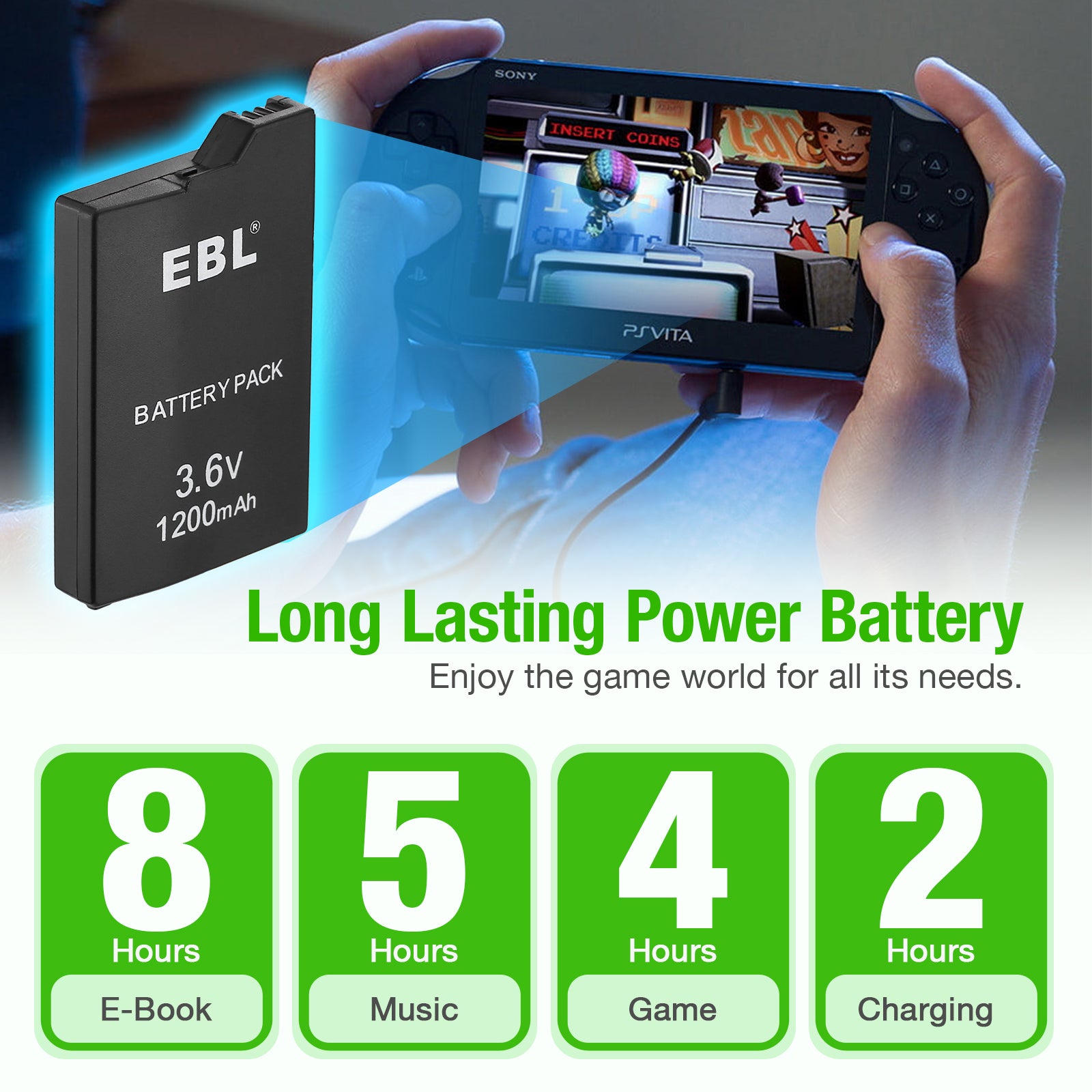 EBL Replacement Battery For Sony PSP 2000 2001 3000 PSP-S110 1200mAh