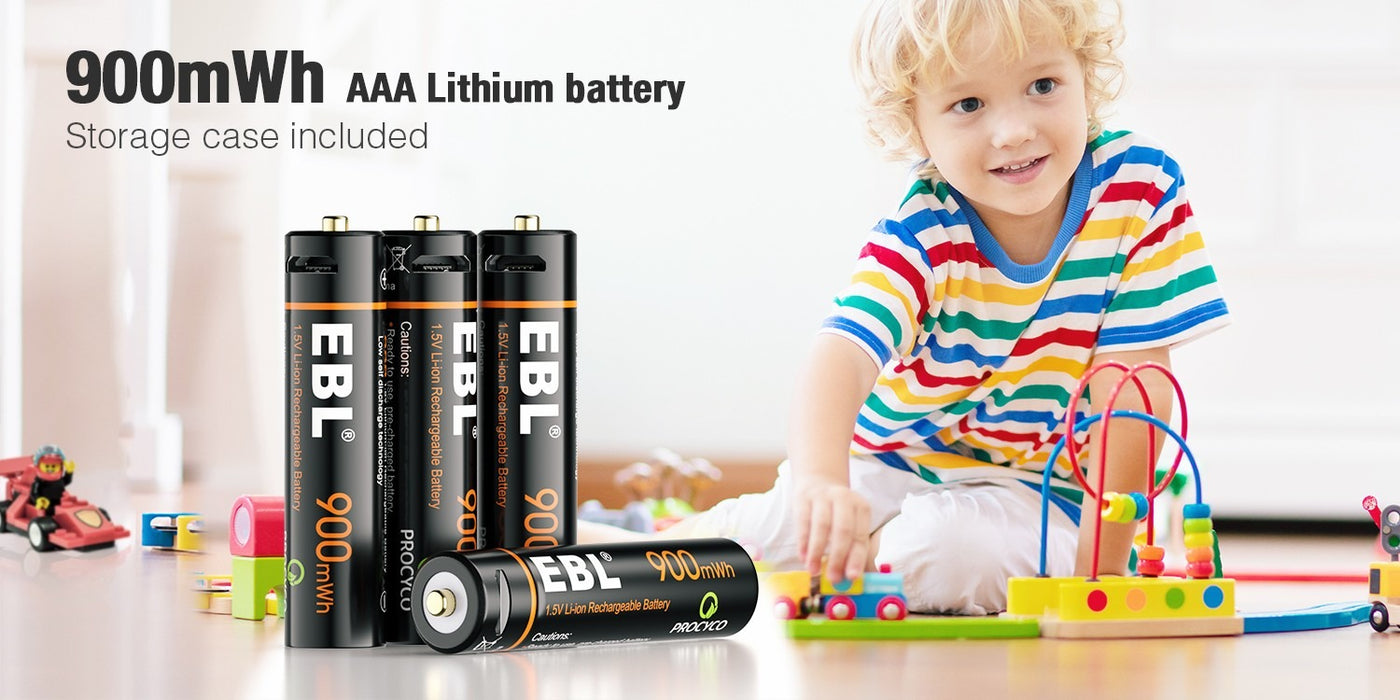 EBL 4Pcs 1.5V AAA USB Rechargeable Li-ion Batteries 900mWh