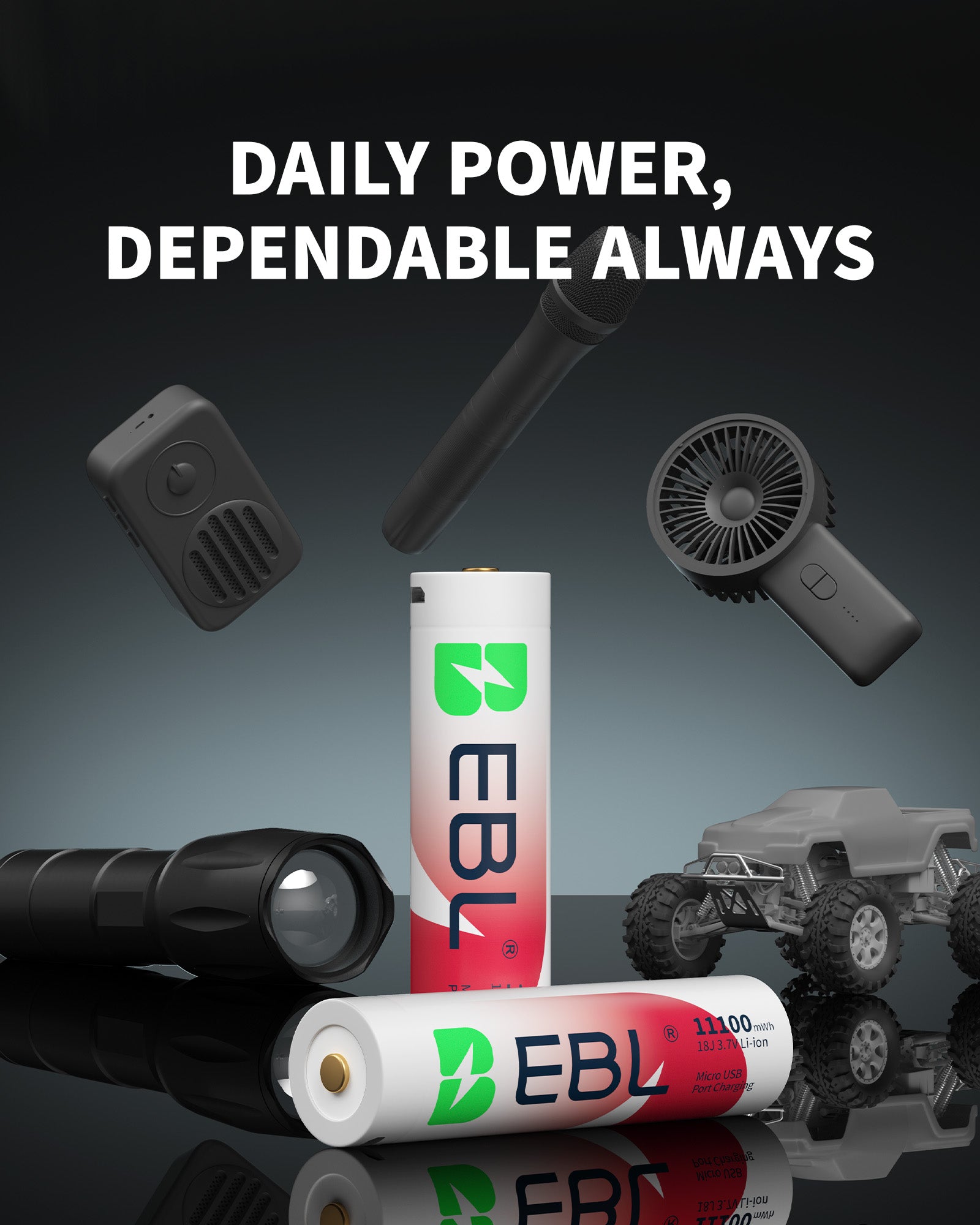 EBL 2Pcs 18J USB Rechargeable Batteries 3.7V 11100mWh